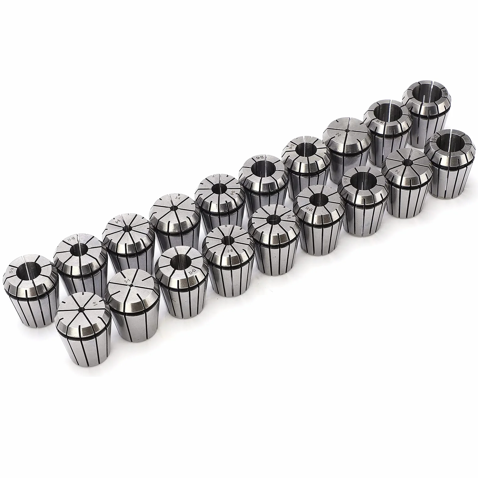 Hyuduo Zestaw Tulei Zaciskowych ER32 19 Sztuk Wysokiej Jakości Zestaw Tulei Zaciskowych ze Stali Węglowej 1065 Zakres 2mm-20mm Tolerancja 0,015mm dla Grawerki Frezowanie Gwintowanie