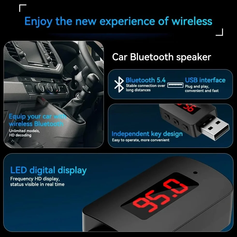 Bezprzewodowy adapter Bluetooth 5.4 transmiter odbiornik z mikrofonem USB Audio AUX do samochodu