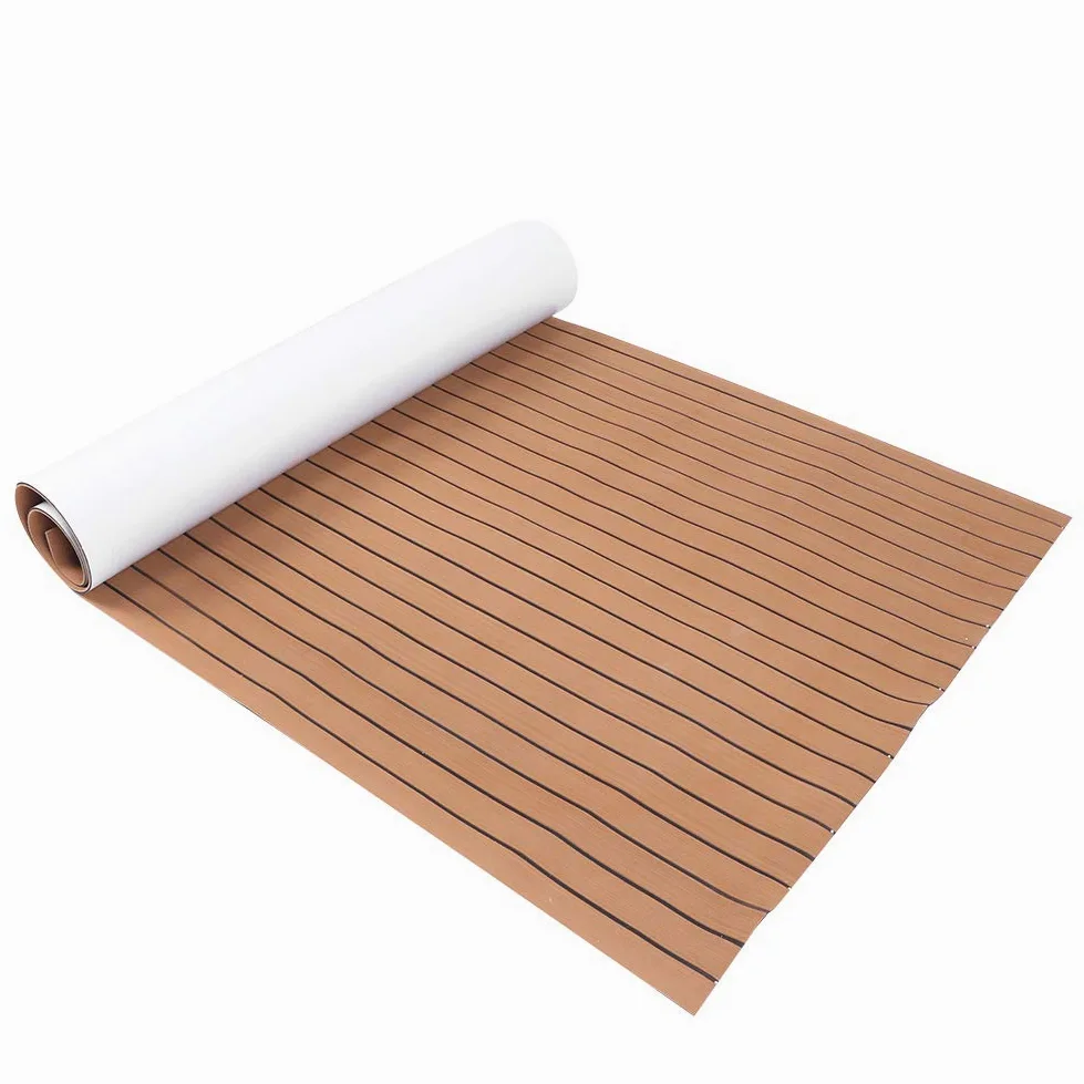 Mata do łodzi EVA Antypoślizgowa Podkładka Tarasowa do Jachtu Morskiego, Odporna na Plamy, Samoprzylepna Blacha Tarasowa 120x240 Cm Dekoracja dla Entuzjastów żeglarstwa (jasnobrązowy + czarny)