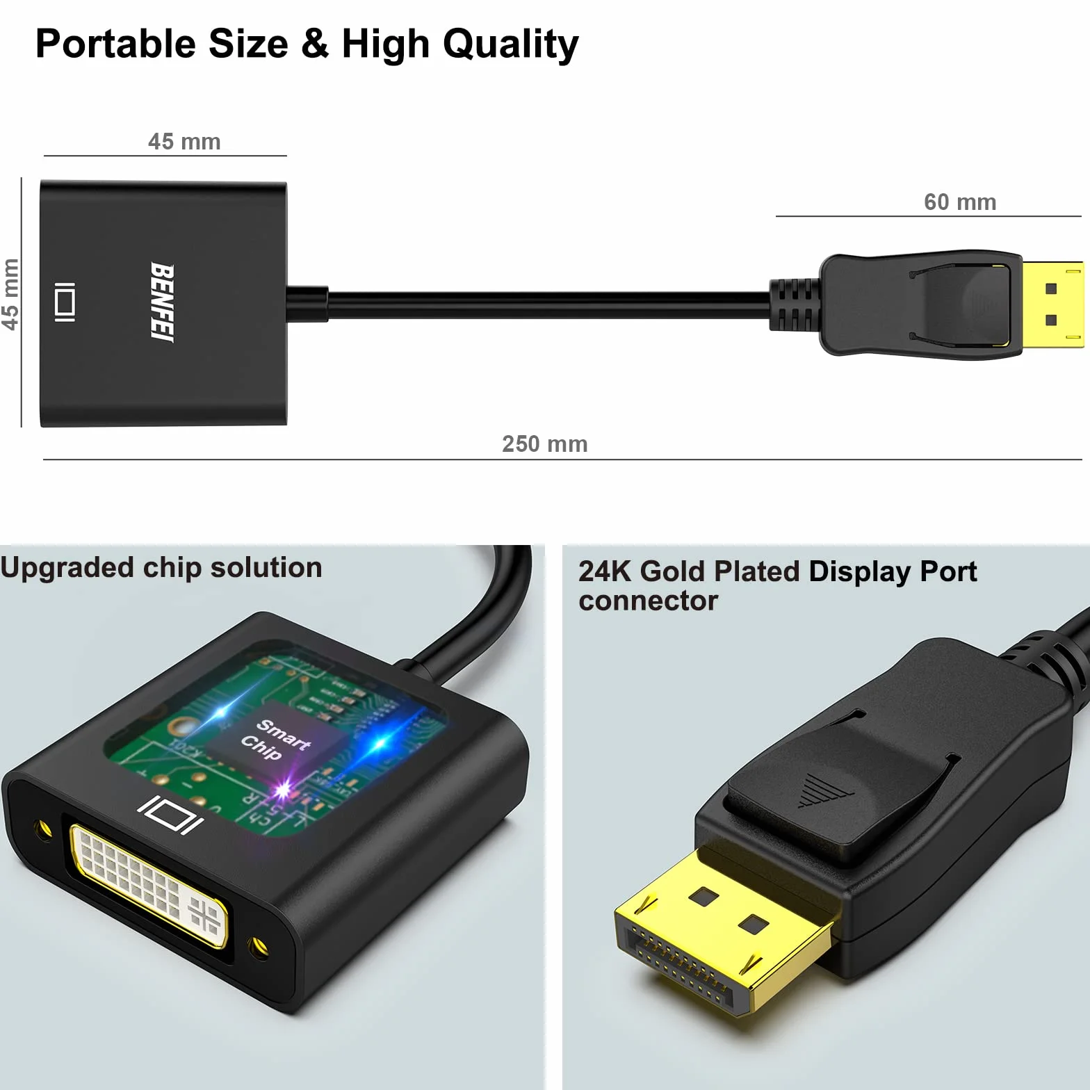 BENFEI DisplayPort na DVI adapter pozłacany DP męski żeński kompatybilny Lenovo Dell HP