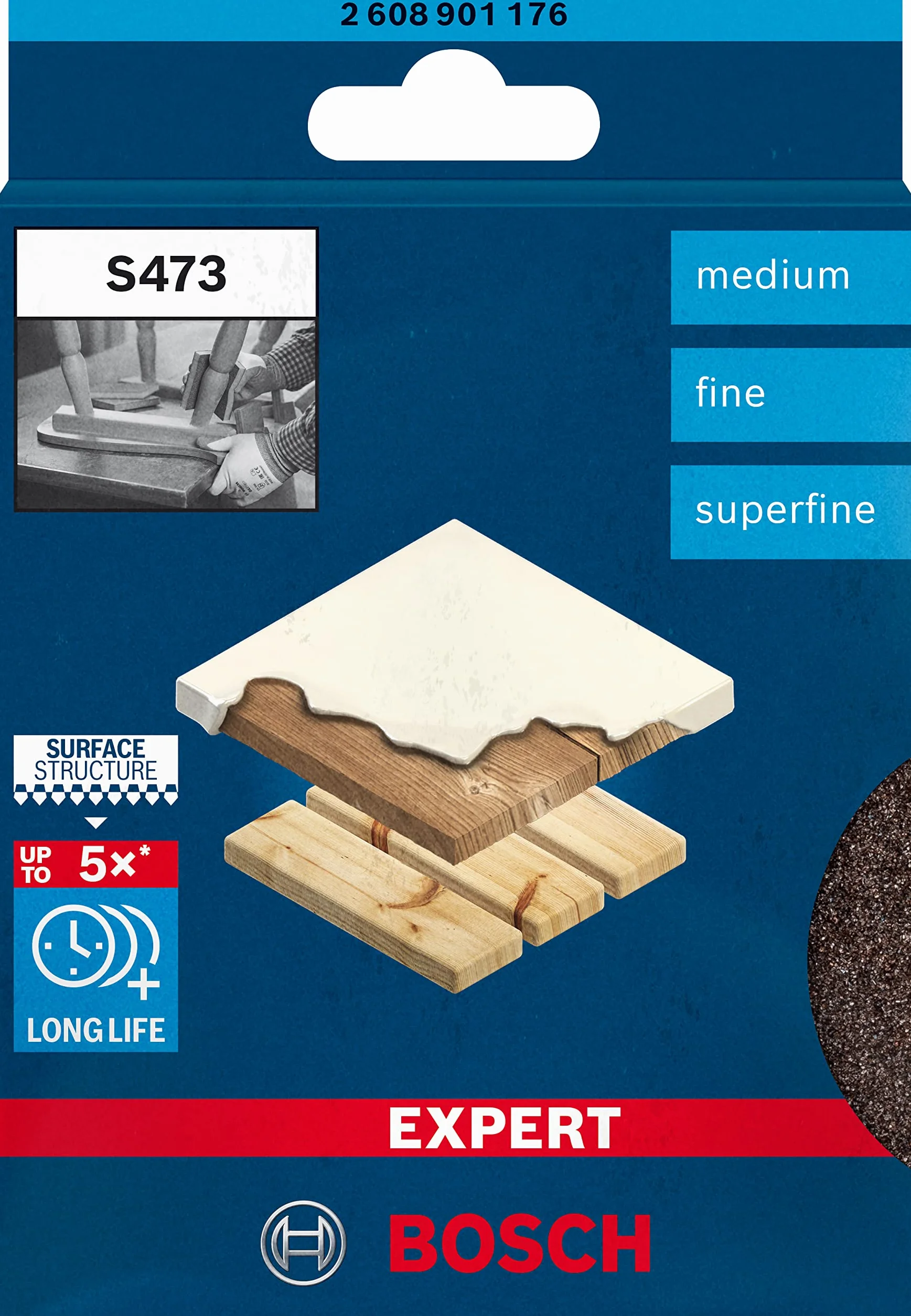 Bosch 3x Talerze EXPERT S473 Standard (do Farba na drewnie, Miękkie drewno, Ø 98 x 120 x 13 mm, średnia/dokładna/superdokładna, Professional Akcesoria Szlifowanie ręczne)