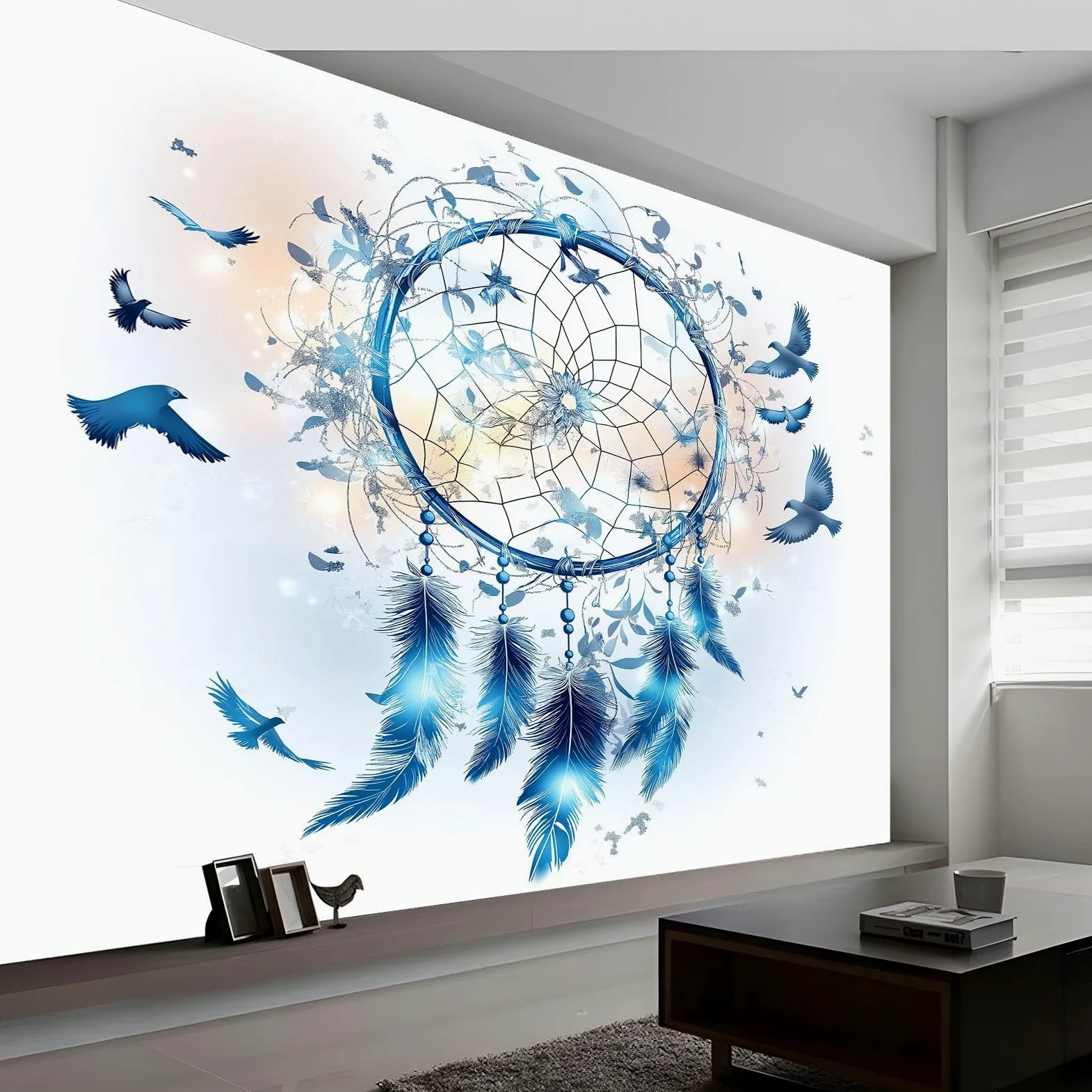 Generico Dream Dream Dream Bird Bird 3D Panoramiczna tapeta 350 x 256 cm, fototapeta z włókniny | Dekoracja Fototapeta Niebieska sypialnia dla dzieci,
