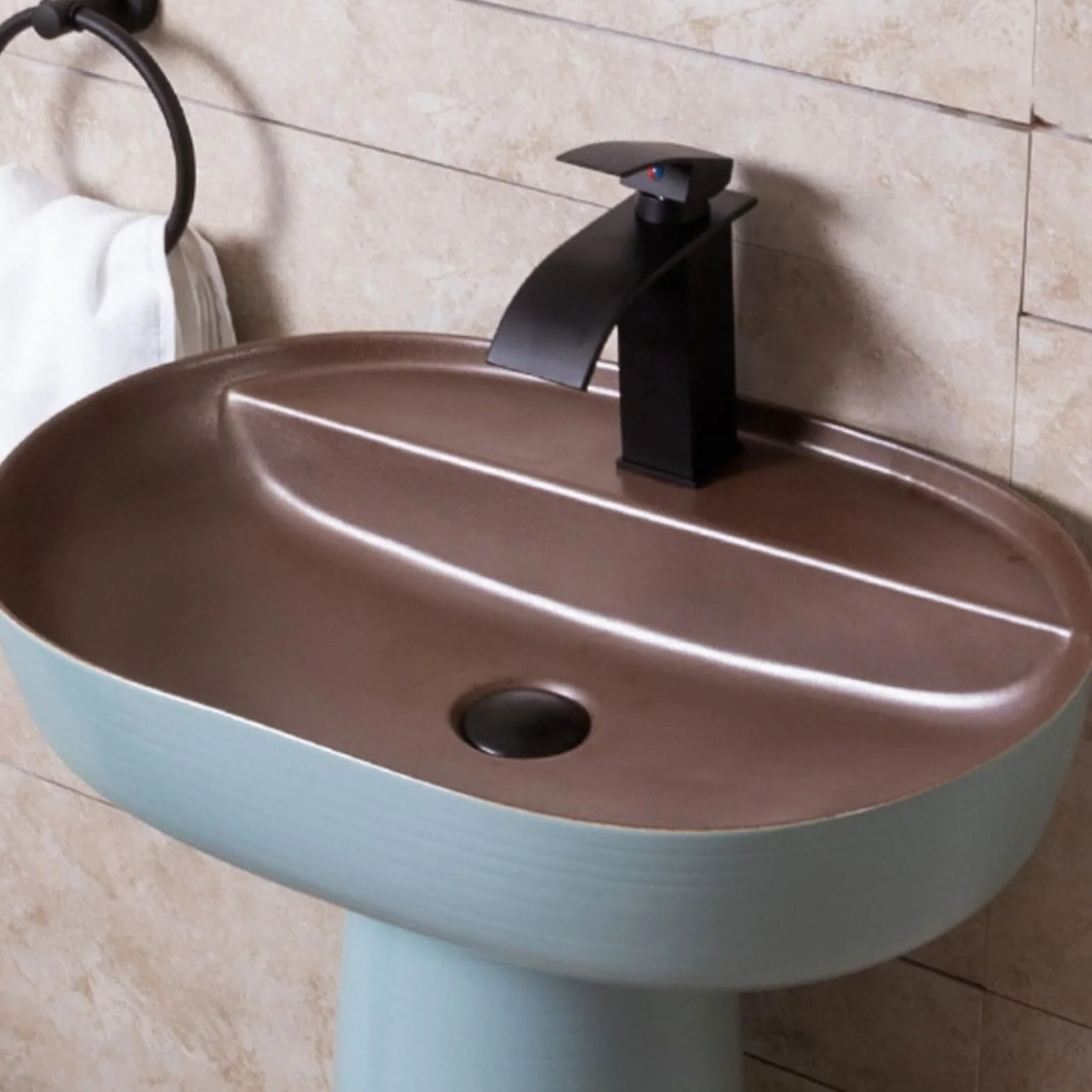 Umywalka łazienkowa ceramiczna, umywalka stojąca, elegancka niebieska umywalka stojąca, 2-częściowa umywalka kolumnowa, umywalka nablatowa, umywalka zewnętrzna na podwórk