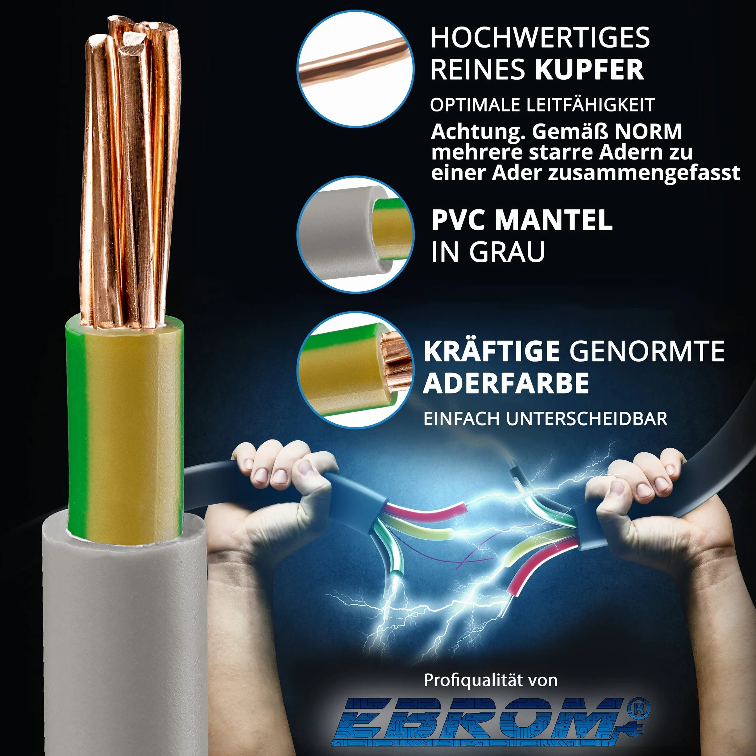 Przewód płaszczowy, przewód uziemiający, szary, NYM-J 1 x 16 mm², towar sprzedawany na metry z dokładnością co 1 metra - przykład: 20 m - 25 m - 35 m - 50 m itd.