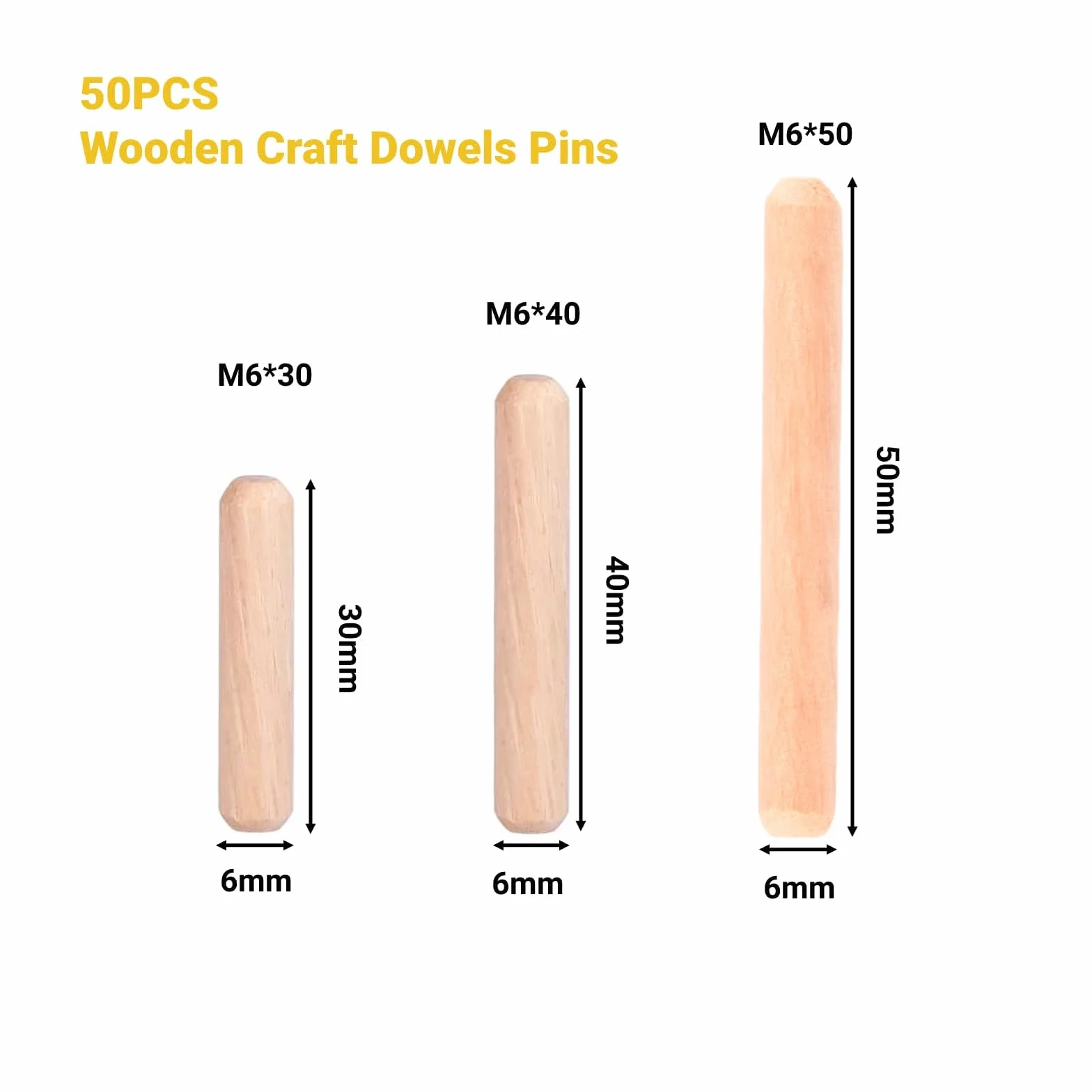 50 szt. Szuflada Szafki Okrągłe Ikea Kallax Kołki 101339, Kołki Drewno Karbowane Drewniane Rzemiosło Kołki Rozporowe Pręty (M6 * 40 (50 sztuk))