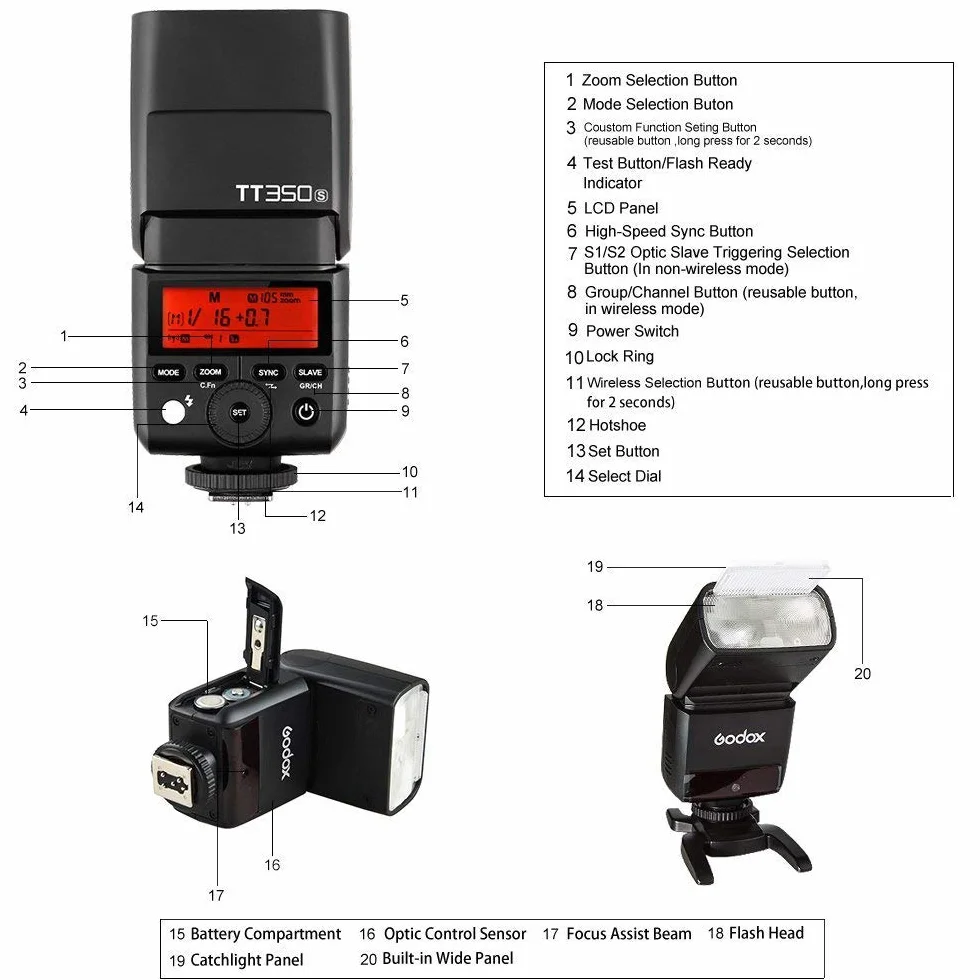 Godox TT350s 2.4G HSS TTL II lampa błyskowa GN36 Speedlite do Sony A7R A6300 A6000
