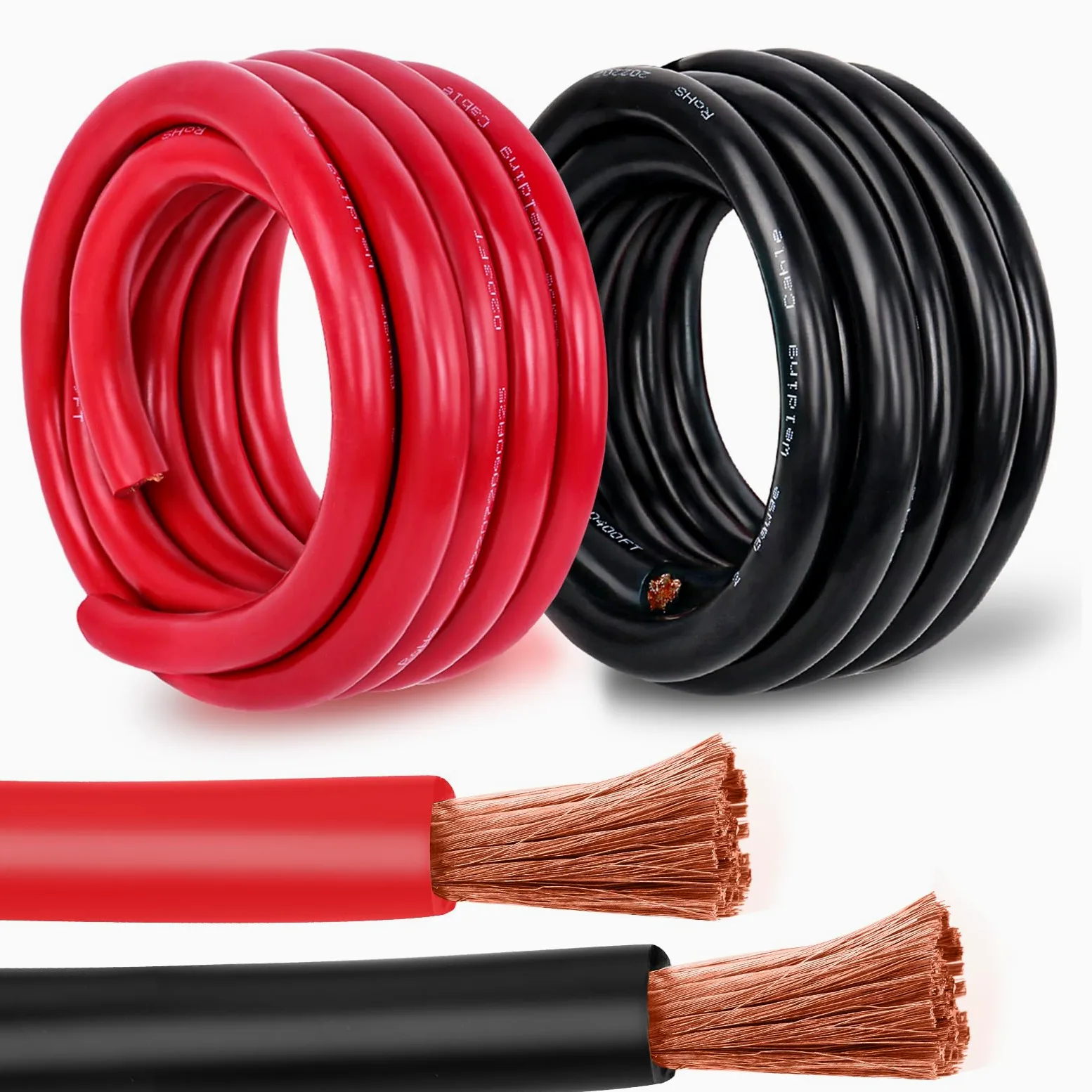 Przewód miedziany o grubości 4/0, 90 cm, czerwony + 90 cm, czarny, kabel spawalniczy 4/0 AWG, standardowy przewód USA OFC do samochodów, akumulatorów, solarnych, morskich i generatorów