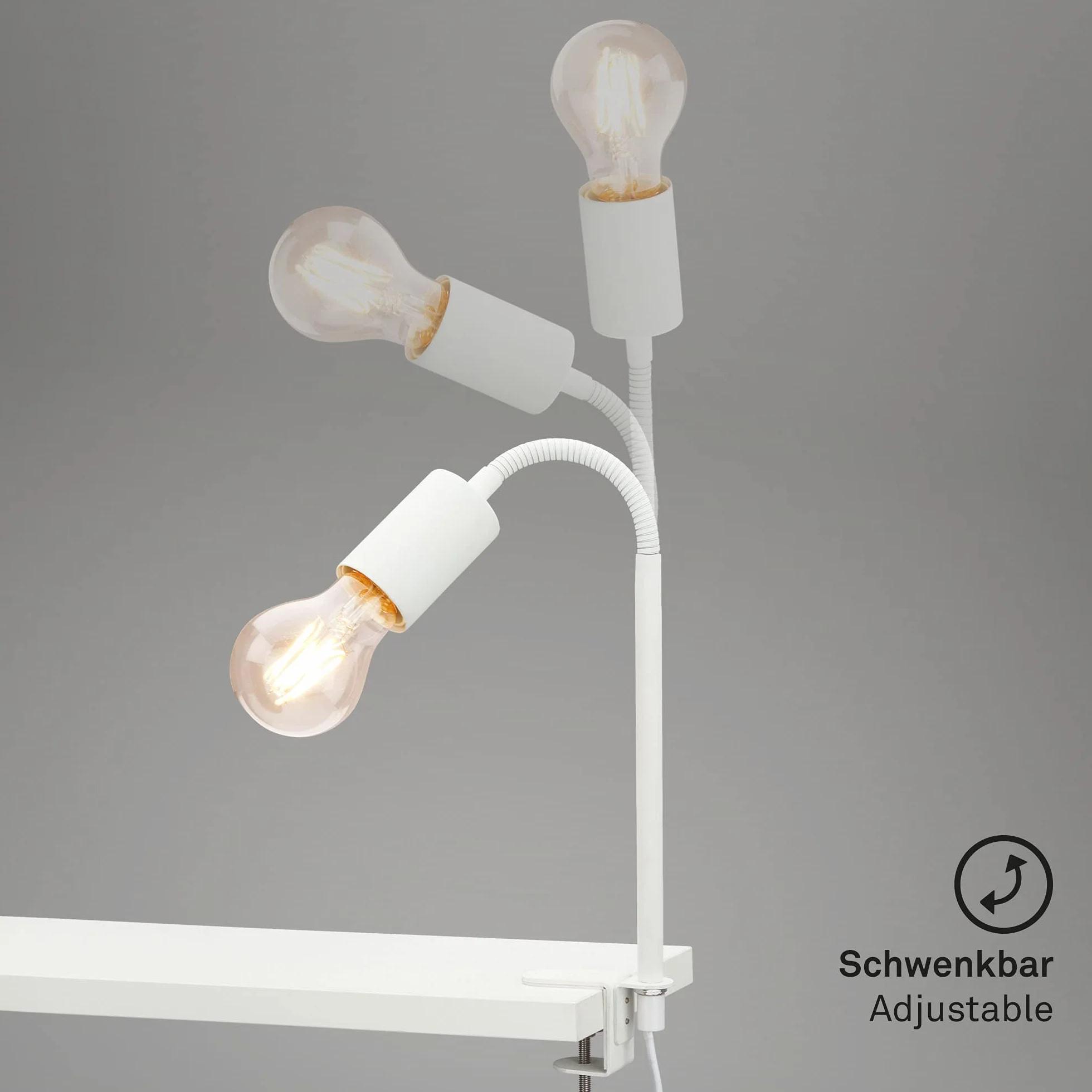 Briloner Leuchten - Lampa zaciskowa, lampa zaciskowa, 1x E27, maks. 10 W, w zestawie przełącznik kablowy, w zestawie elastyczne ramię, metal, biały, 477 mm