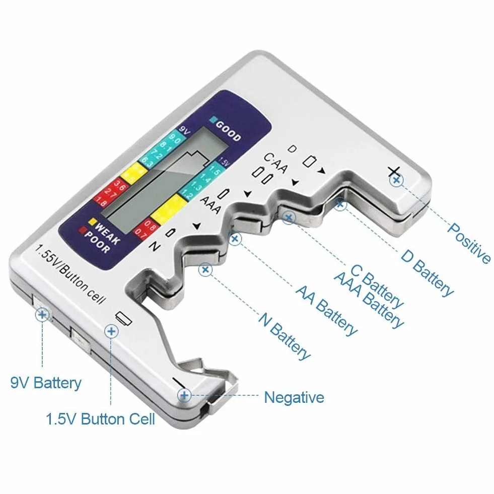Uniwersalny cyfrowy tester baterii LCD do D C AA AAA 9V 1.5V