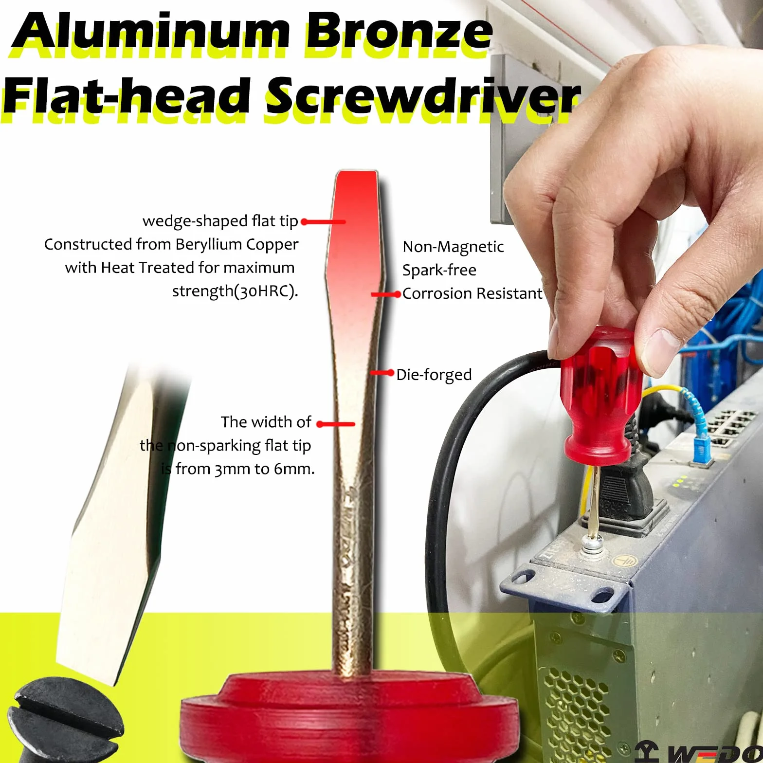 WEDO Zestaw 2 nieiskrzących wkrętaków płaskich i krzyżowych, kieszonkowe narzędzie do naprawy z łbem płaskim i krzyżowym, aluminiowy brąz, standard DIN, certyfikat BAM i FM, do ciasnych przestrzeni