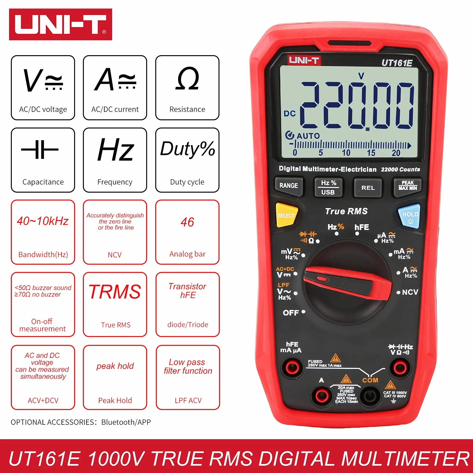 UNI-T UT161E Digital Multimeter True RMS AC/DC Voltage Current Resistance Capacitance Tester