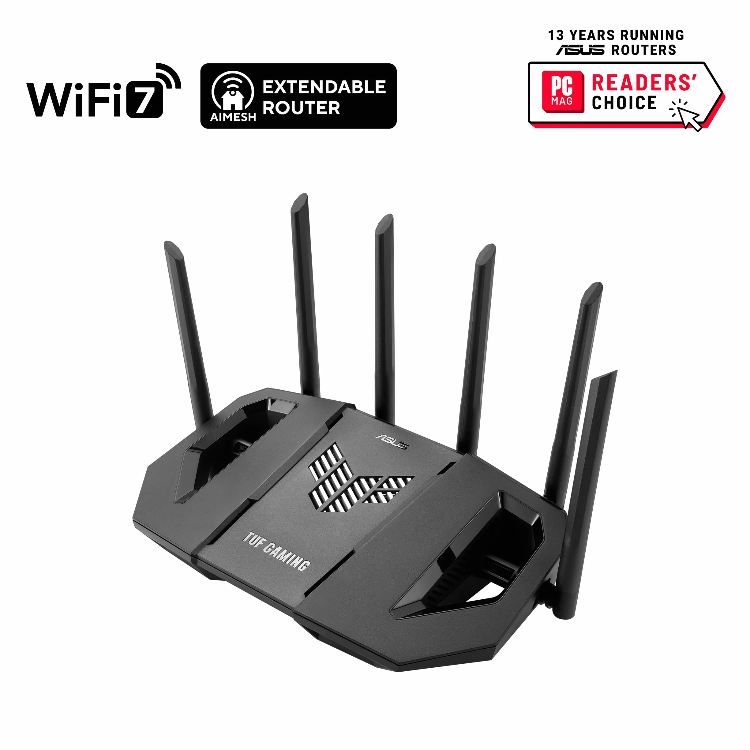 ASUS TUF Gaming BE9400 Tri Band WiFi 7 (802.11be) Extendable Router gamingowy (cztery porty 2.5G, 3-stopniowe przekierowanie portów, Smart Home Master, obsługa AiMesh i AiProtection dla bezpieczeństwa