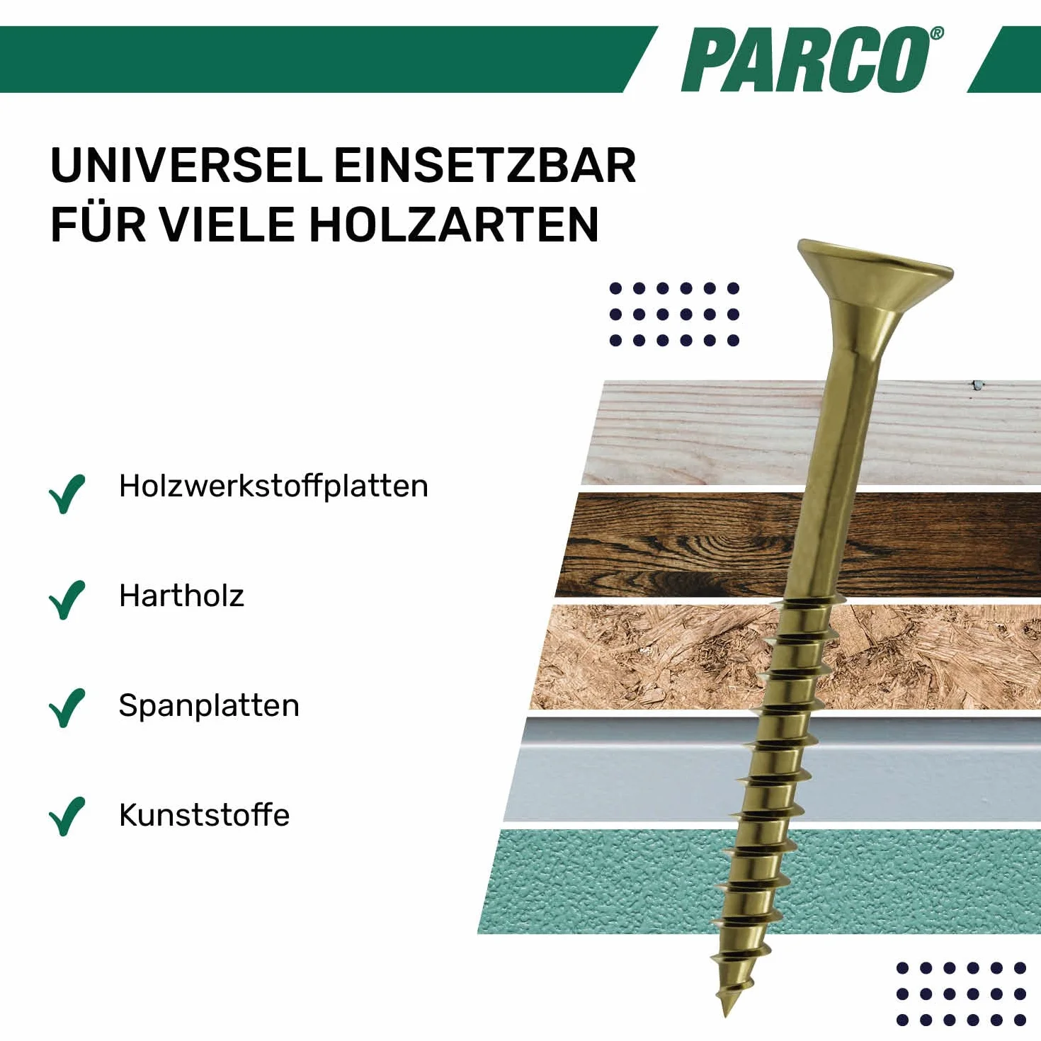 PARCO 10935x20 wkręty do płyt wiórowych z łbem stożkowym 3,5x20 mm, pełny gwint, ocynkowane na żółto, Torx, 1000 sztuk, 5 x 20 mm