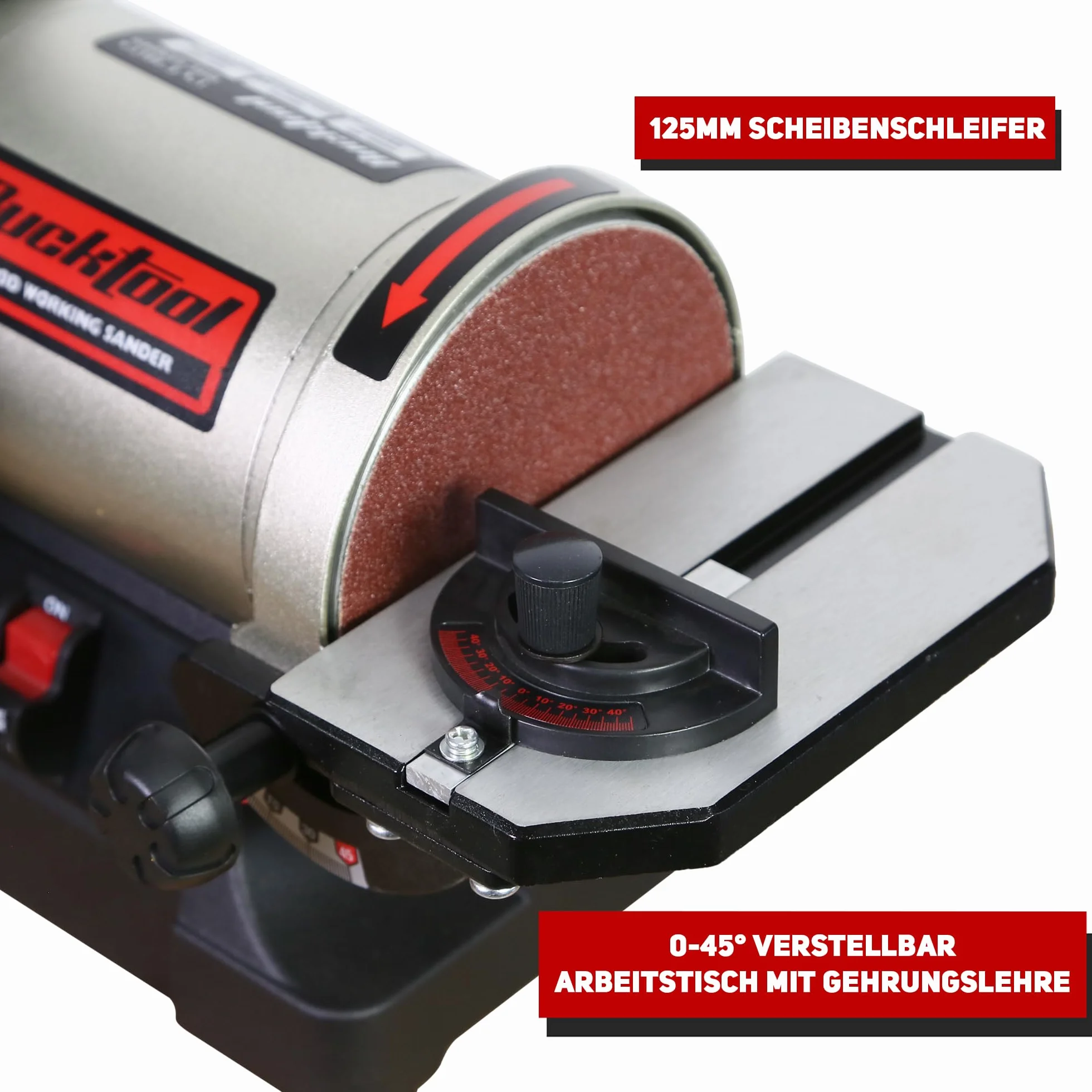 BUCKTOOL Szlifierka taśmowa 250 W, 25,4 x 762 mm, taśma 125 mm, klucz płaski, przechowywanie i łatwe zdejmowanie pokrywy paska, napęd bezpośredni, talerz szlifierski, prędkość obrotowa 2980 min-1