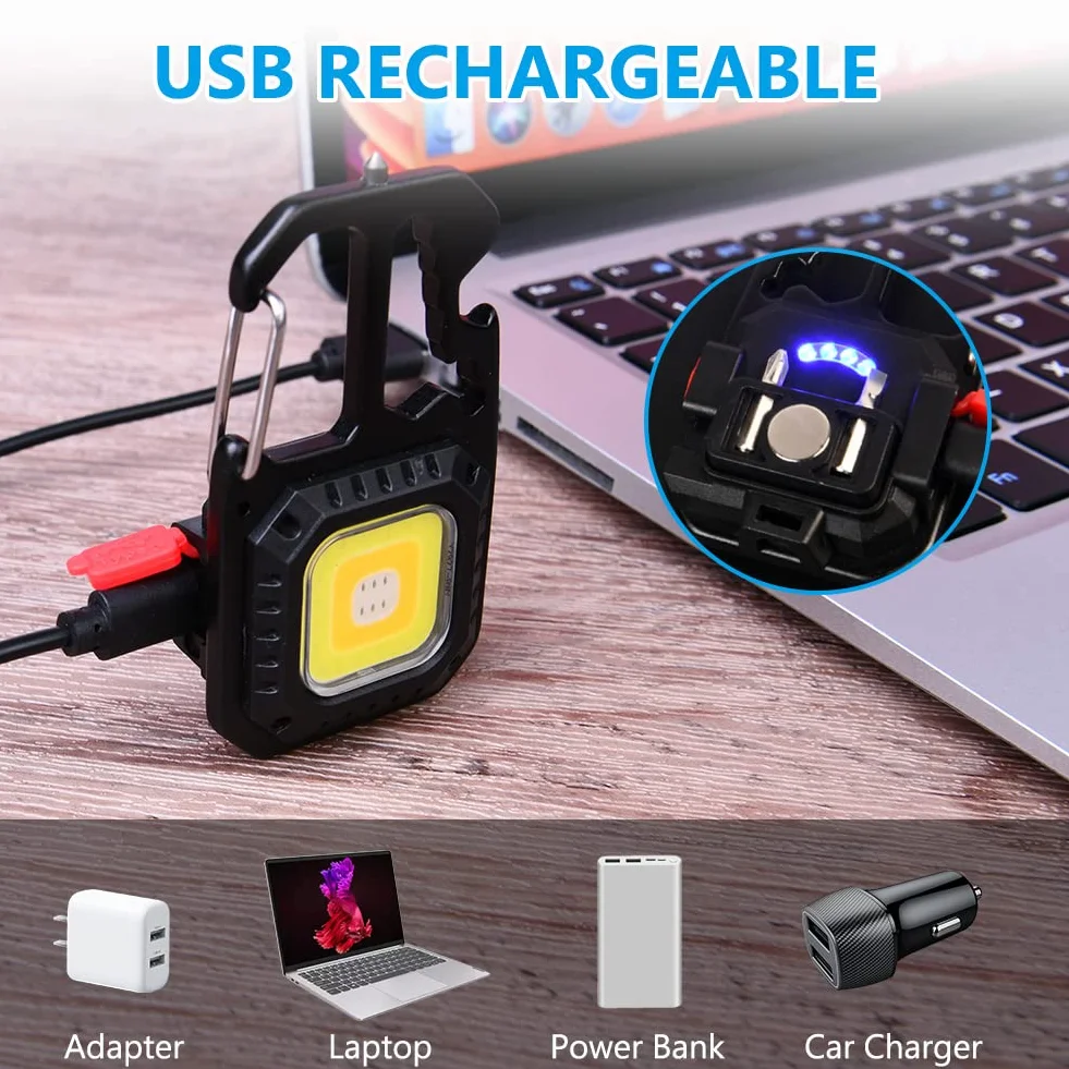 URAQT Mini Latarka LED, 7 trybów Mini latarka do kluczy, Wielofunkcyjne światło magnetyczne, wodoodporne, z otwieraczem do butelek, młotkiem do tłuczenia szkła, śrubokrętem