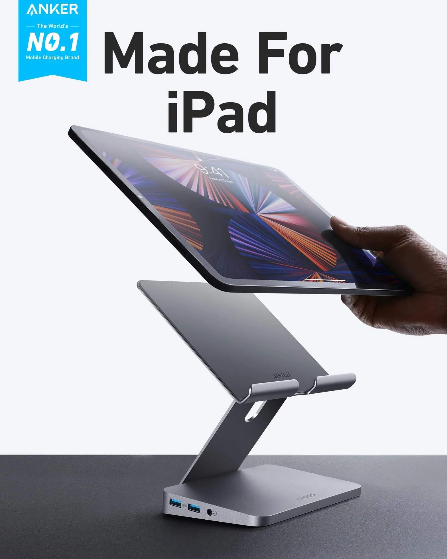 Anker USB C Hub 551 8-in-1 with Folding Tablet Stand, Power Input, 4K HDMI, 2 USB-A Data Ports, 3.5mm AUX and MicroSD/SD Card Slots for iPad Pro and More