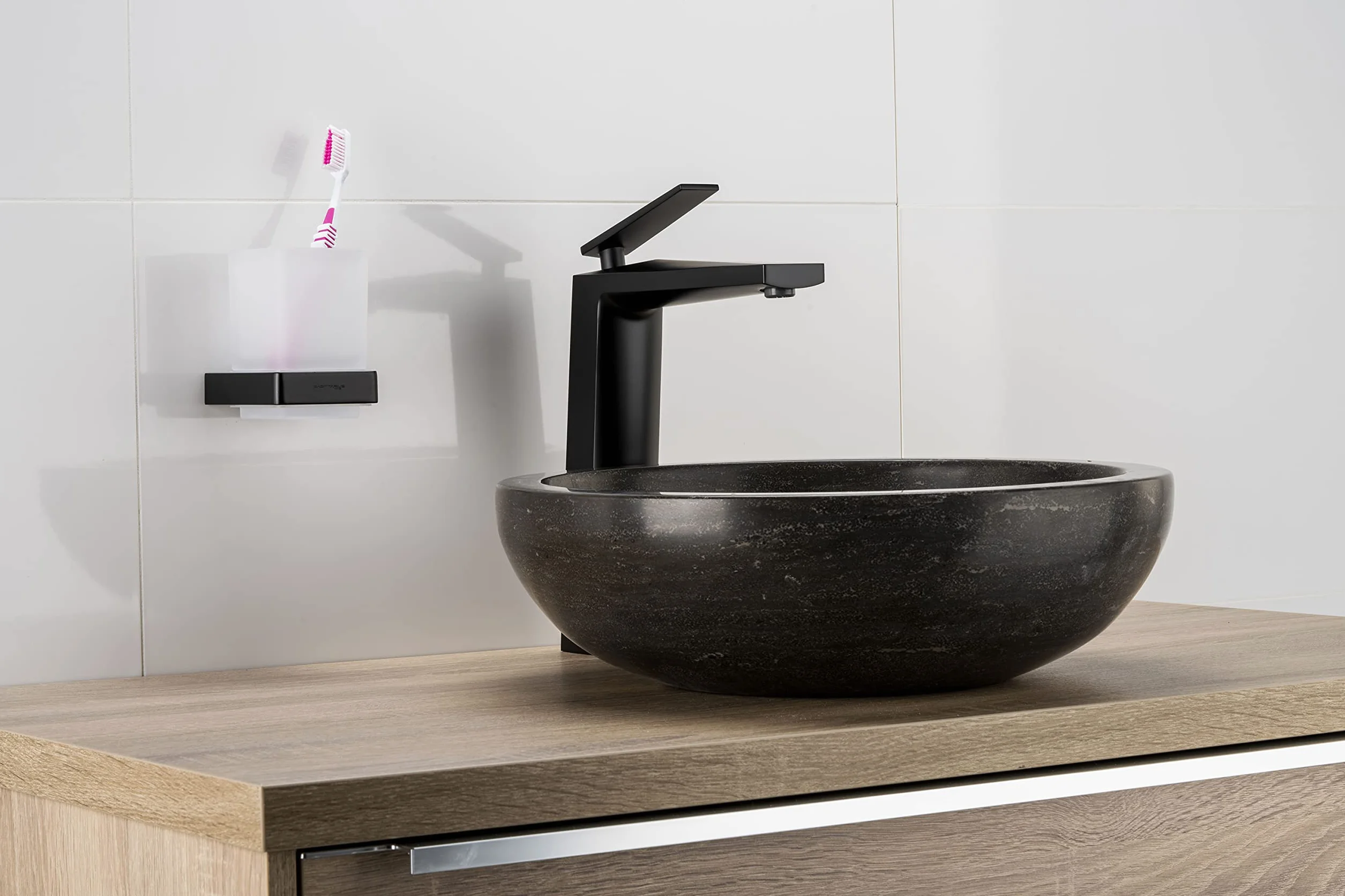 44S1-B Duża Bateria Łazienkowa | Mieszacz Umywalkowy Chromowany z Ceramiczną Kartuszą | Trwała Bateria Mosiężna | Nowoczesny Design - Matt Czarny