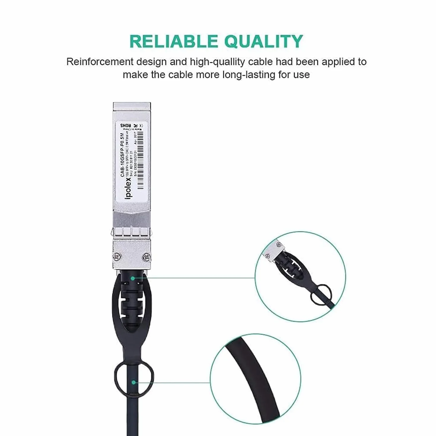 ipolex Kabel SFP+ DAC 0,3 m 10 Gb/s pasywne miedziany Twinax do Cisco Ubiquiti D-Link