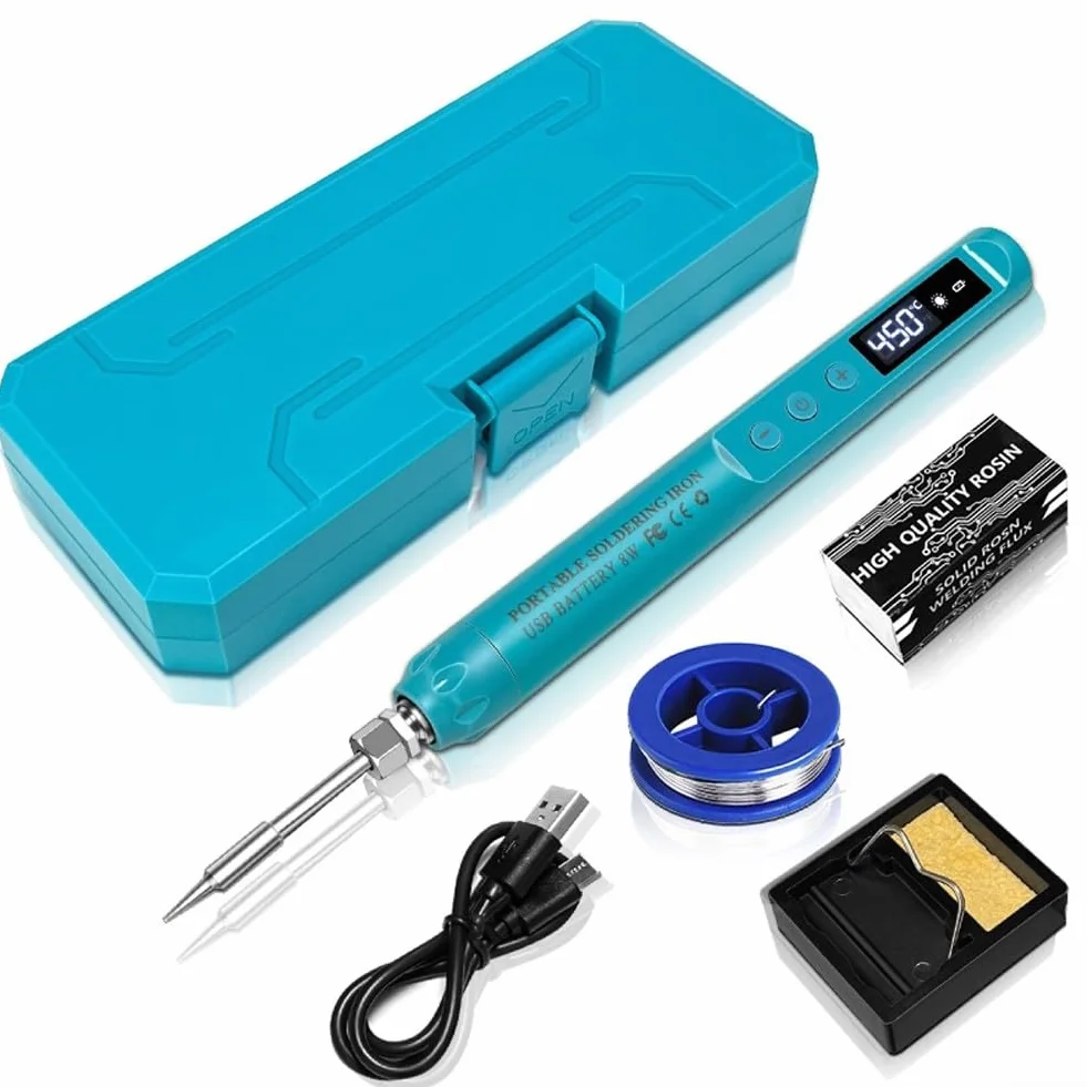 Zestaw lutownicy bezprzewodowej USB C z wyświetlaczem temperatury LCD, regulowanymi ustawieniami ciepła i wymiennymi końcówkami do precyzyjnej elektroniki i pracy jubilerskiej (G)