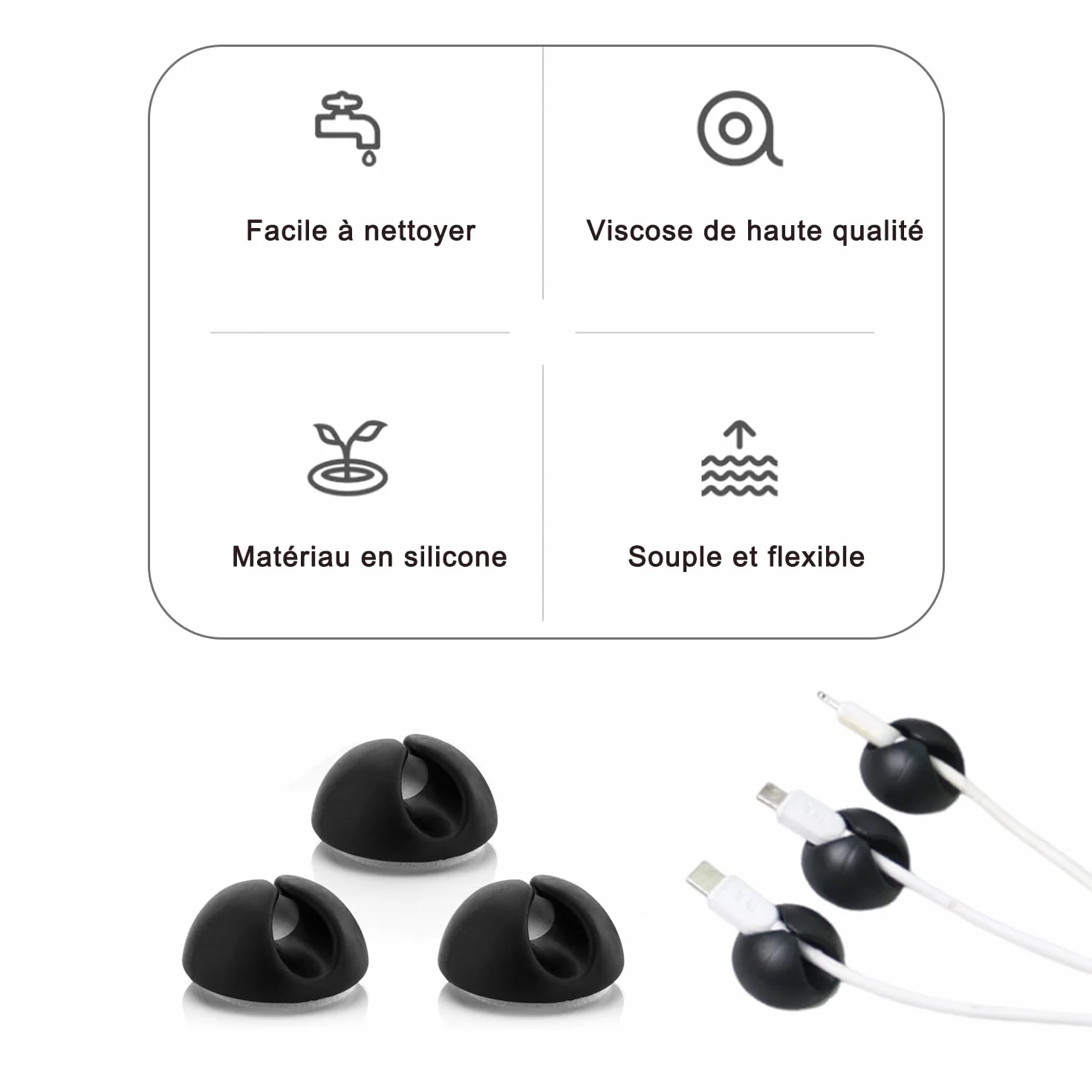 Voarge 6 x uchwyt zaciskowy na kabel, do kabli do 8 mm, zacisk kablowy do biura, kable do laptopa do domu i biura czarne