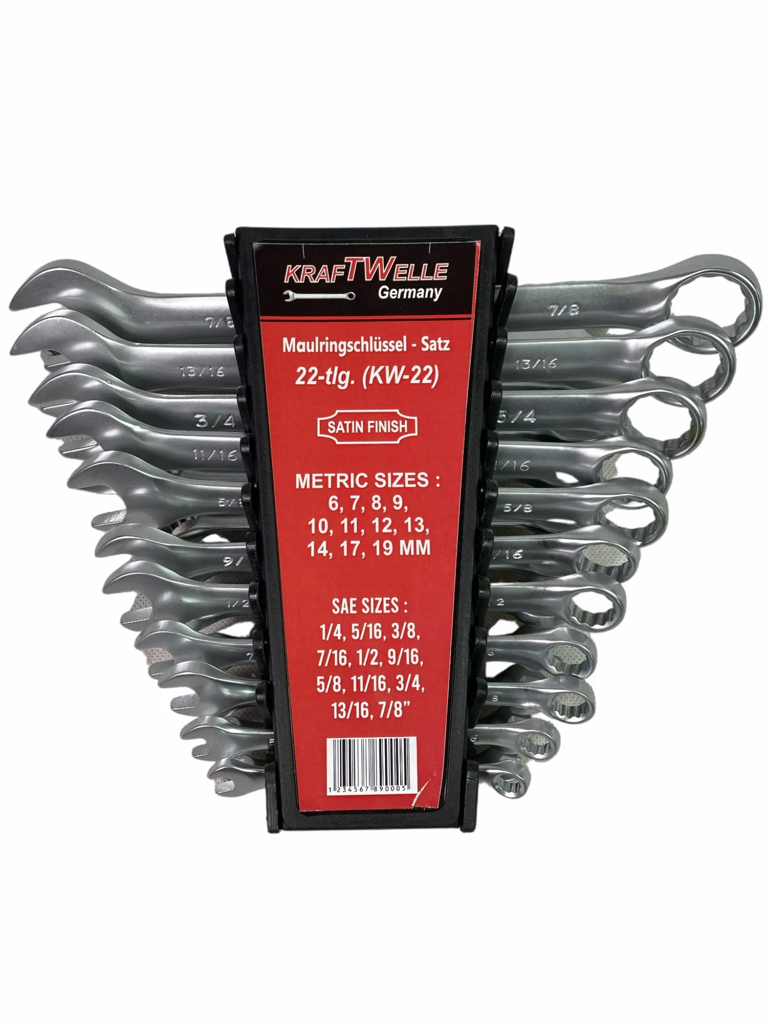 Kraftwelle Zestaw kluczy płasko-oczkowych 22-częściowy calowy i metryczny zestaw kluczy płasko-oczkowych 6-22 mm i 1/4-7/8 cala