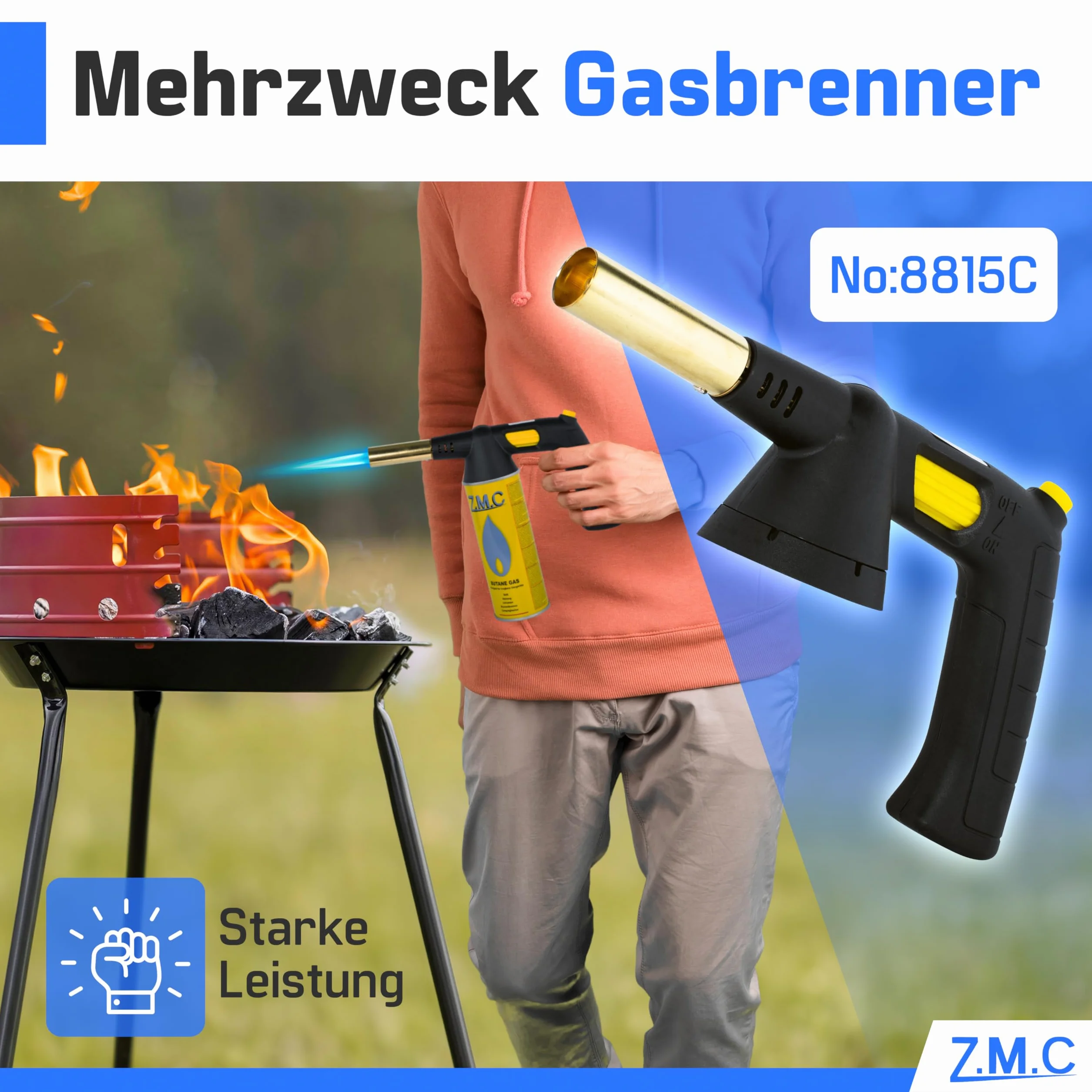 ZMC palnik do lutowania, zapalarka gazowa z zapłonem piezoelektrycznym + 4 x kartusze 227 g | nasadka Bunsena, palnik do flambira, zapalarka węgielka, lampa lutownicza