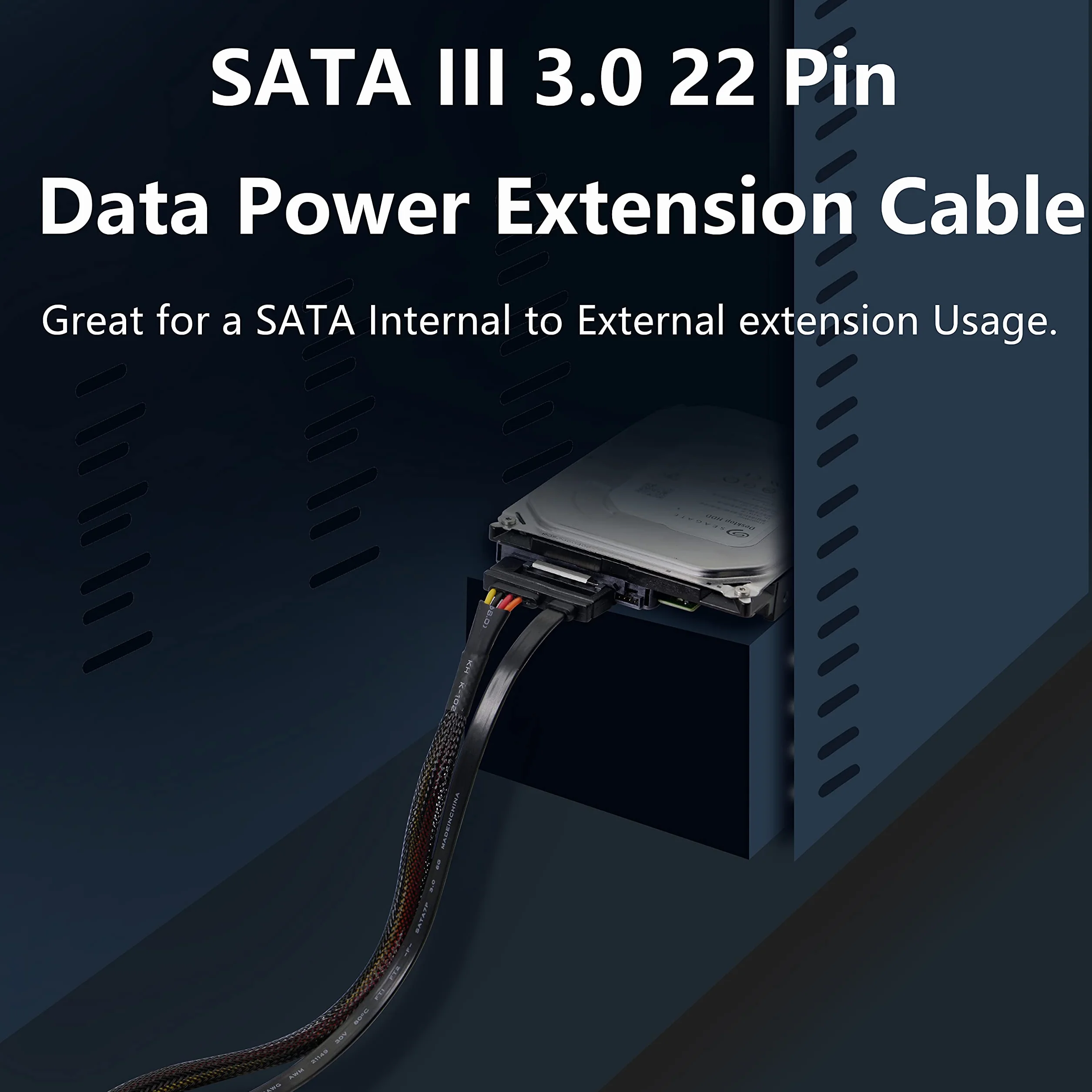 Przedłużacz SATA 50 cm 22-pinowy (7+15) SATA3.0 6 Gb/s męski-żeński z blokadą
