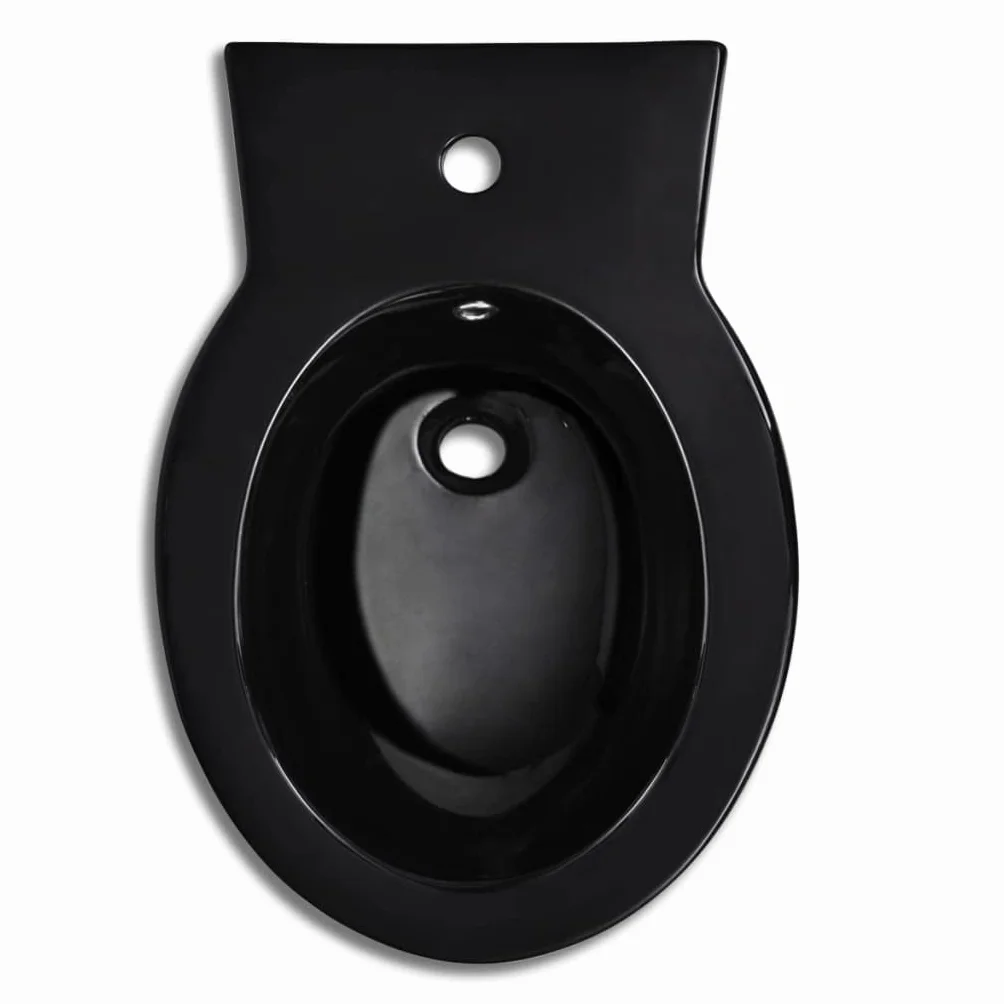 Ceramiczny zestaw bidetów do WC w kolorze czarnym, wolnoopadający, podwójne spłukiwanie 3/6 l, konstrukcja stojąca bez krawędzi, łatwa w pielęgnacji, idealny do łazienki i WC dla gości
