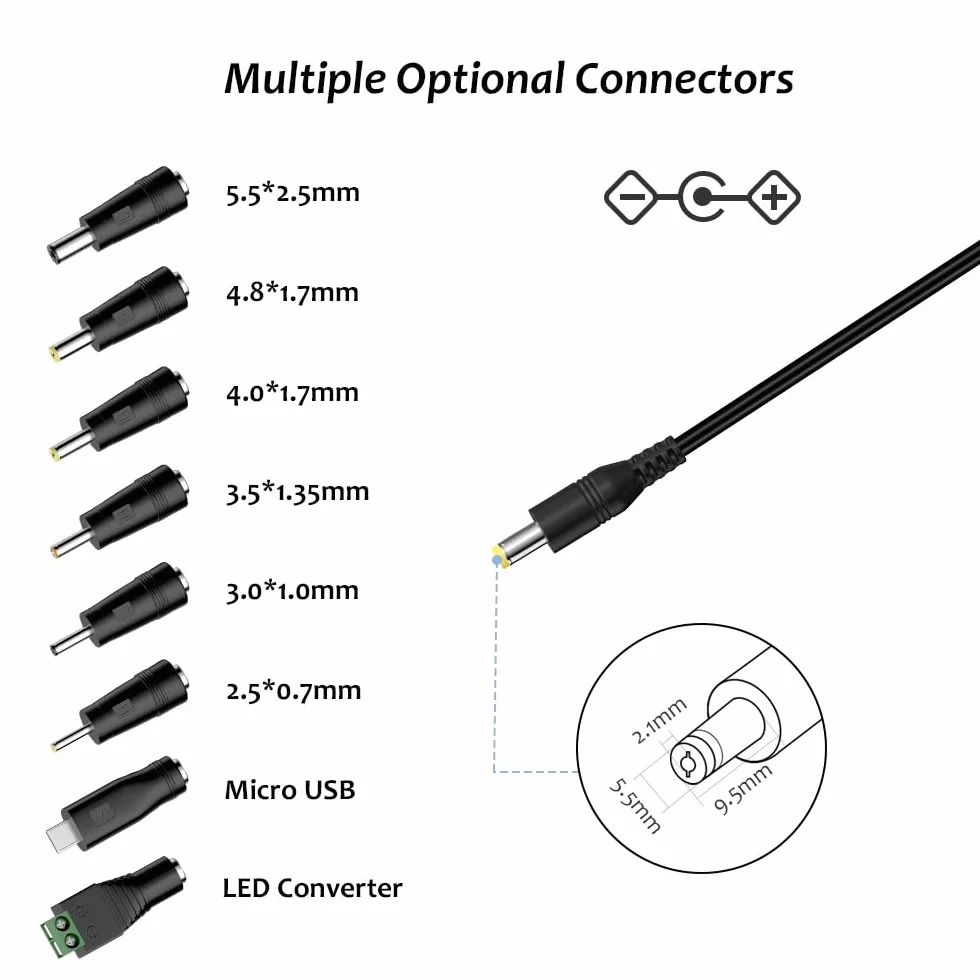 Zolt Uniwersalny zasilacz sieciowy 12W 3-12V 1A AC DC z 8 wtyczkami DC