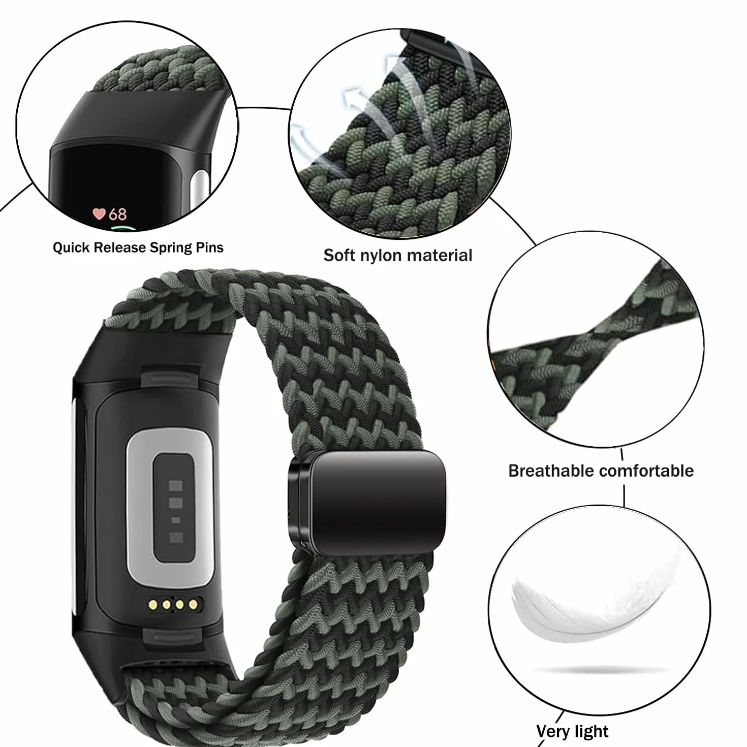 Issinlky Nylonowa pleciona opaska kompatybilna z Fitbit Charge 6/5, elastyczna magnetyczna opaska z klamrą dla Fitbit Charge 5/6 Kobiety Mężczyźni
