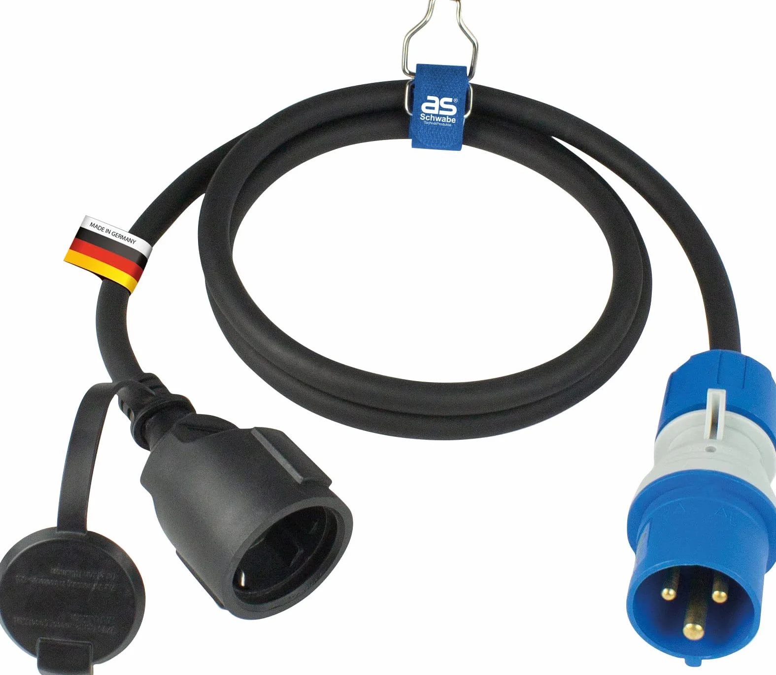 as - Schwabe 61408 CEE Przedłużacz Zasilania 16 A, IP44, Czarny