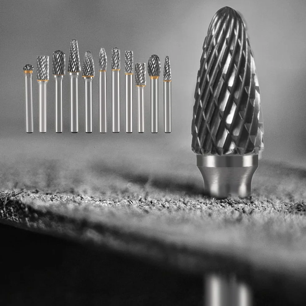 HIDOTOL Zestaw wierteł z węglika spiekanego, trzpień 1/4", 10 szt., z węglików wolframowych, do rzeźbienia metalu i drewna, szlifowania, polerowania, grawerowania, wiercenia w stabilnej, okrągłej