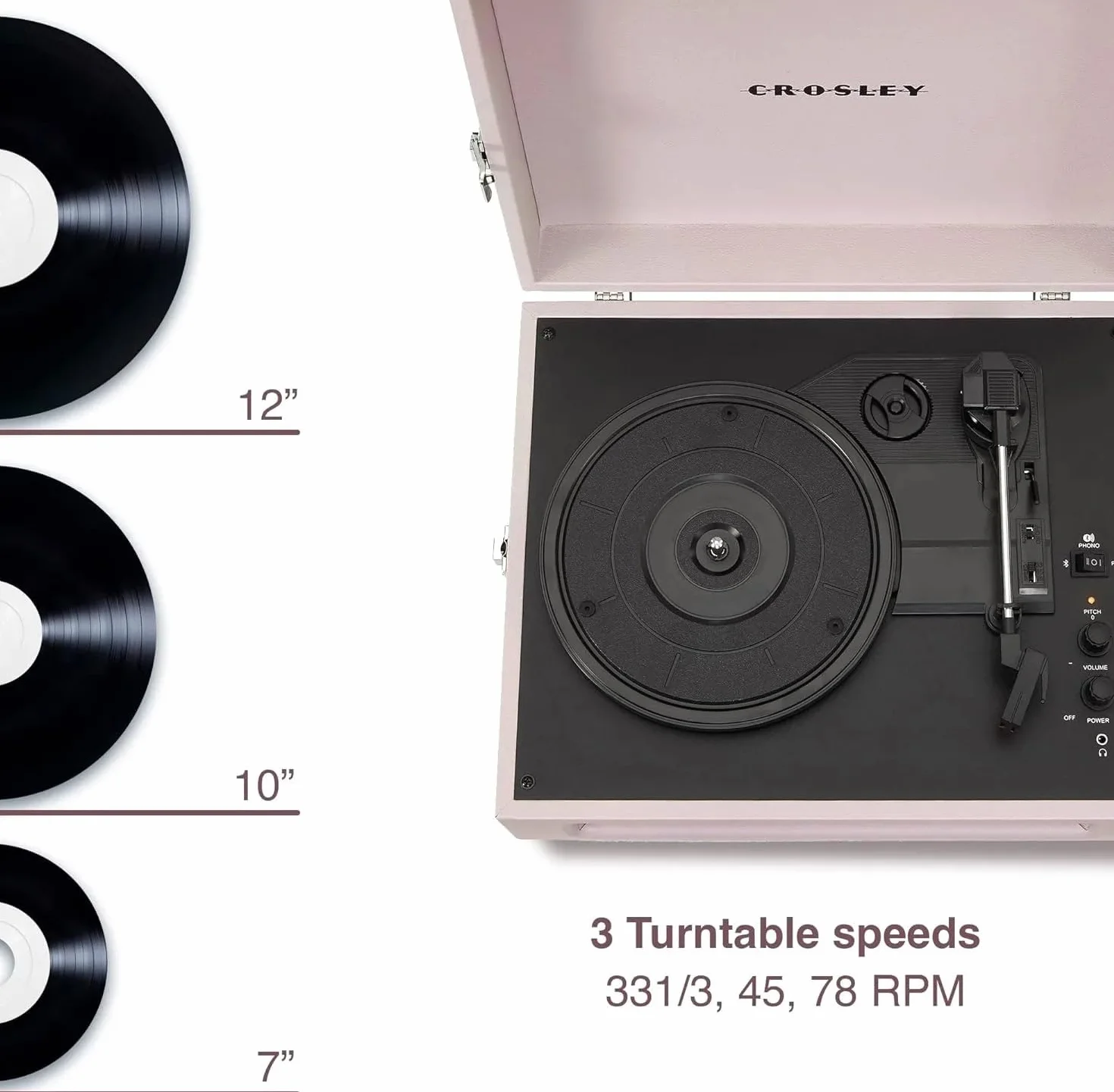 Crosley Voyager gramofon z Bluetooth i AUX 3-biegowy odtwarzacz winylowy 7" 10" 12" przenośny ametyst