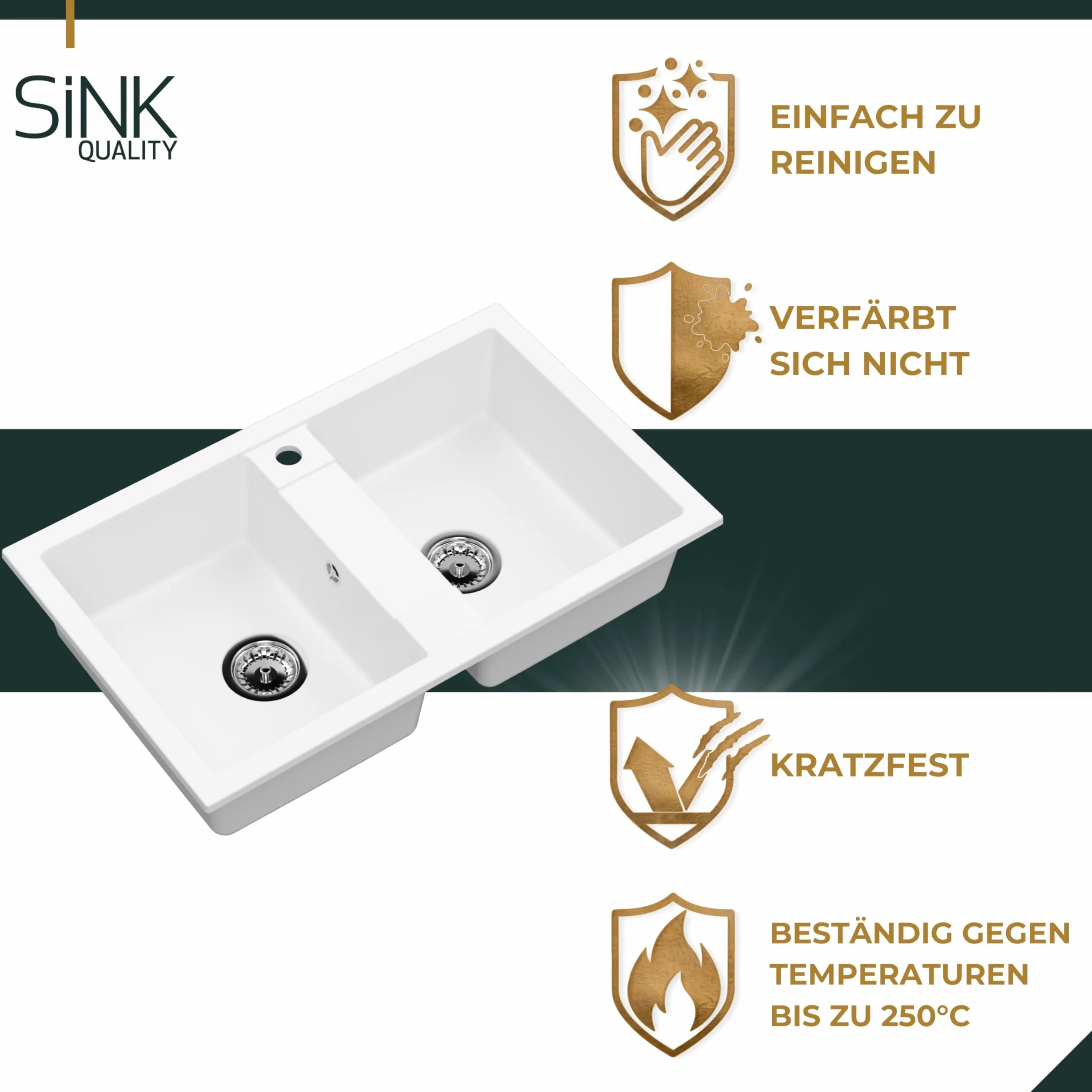 SINK QUALITY podwójny zlew szary z armaturą, zlewozmywak granitowy podwójny 78 x 48 cm, podwójny zlewozmywak z syfonem i substancją impregnującą, 2 umywalki zlewozmywaki kuchenne od 80