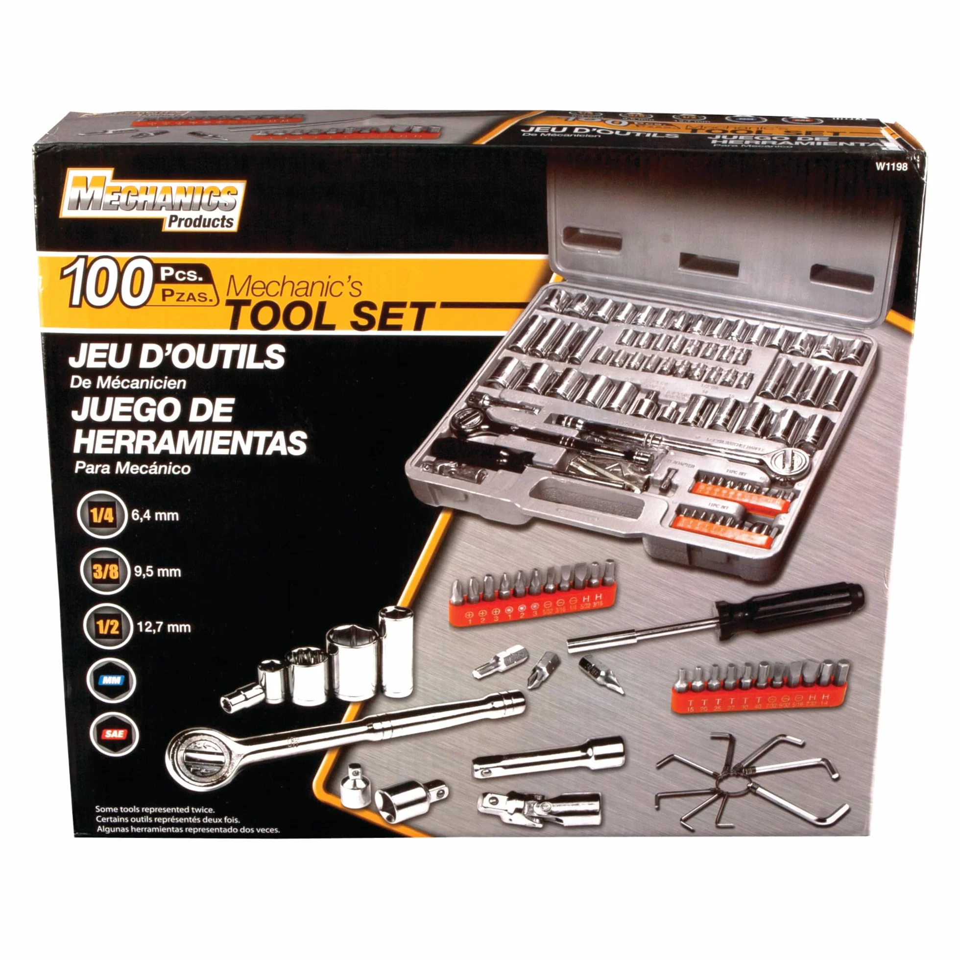 Performance Tool W1198 100 nasadek imperialnych i metrycznych (1/4", 3/8" i 1/2") oraz zestaw bitów