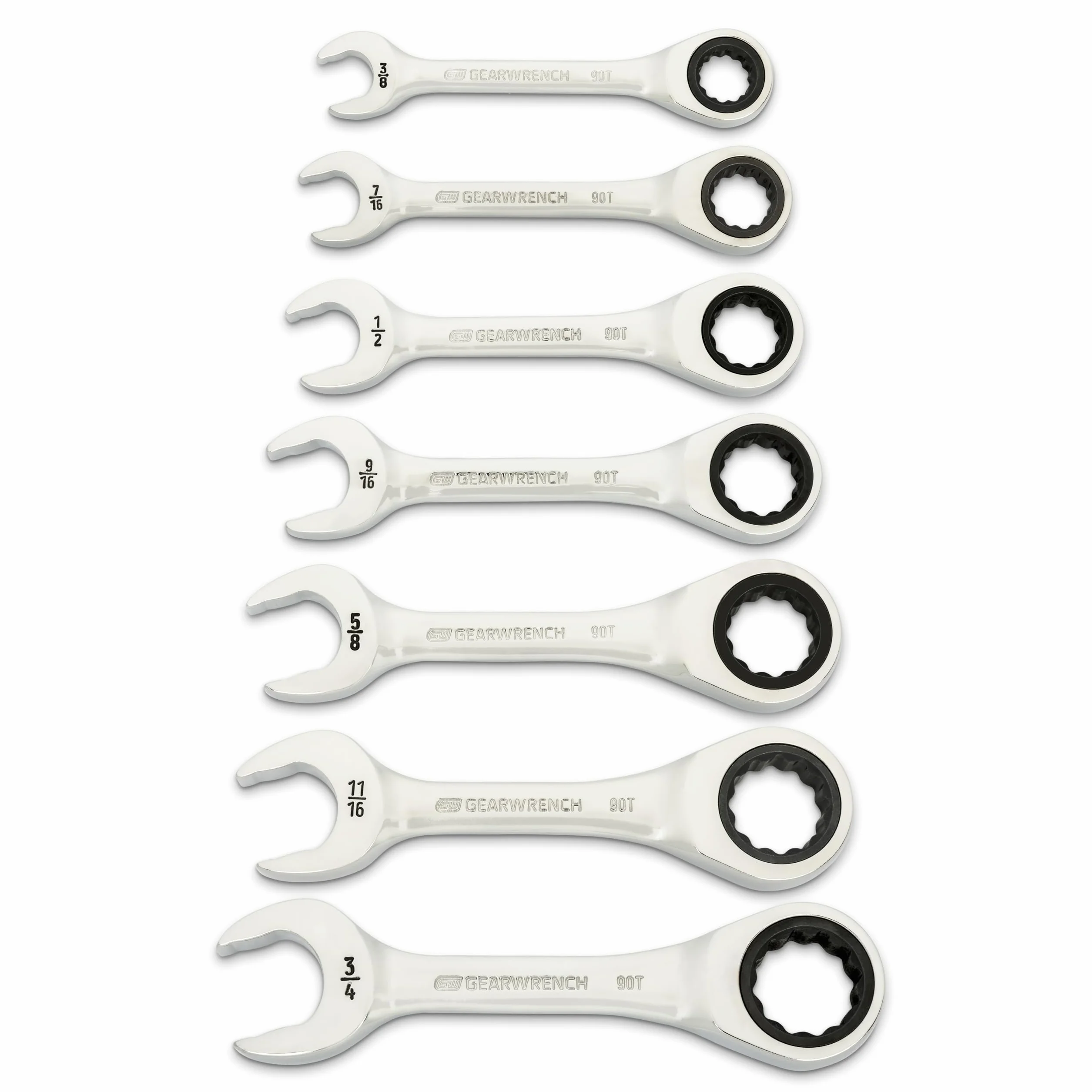 GEARWRENCH 7-częściowy 90-zębowy 12-punktowy klucz płasko-oczkowy, SAE | 86858