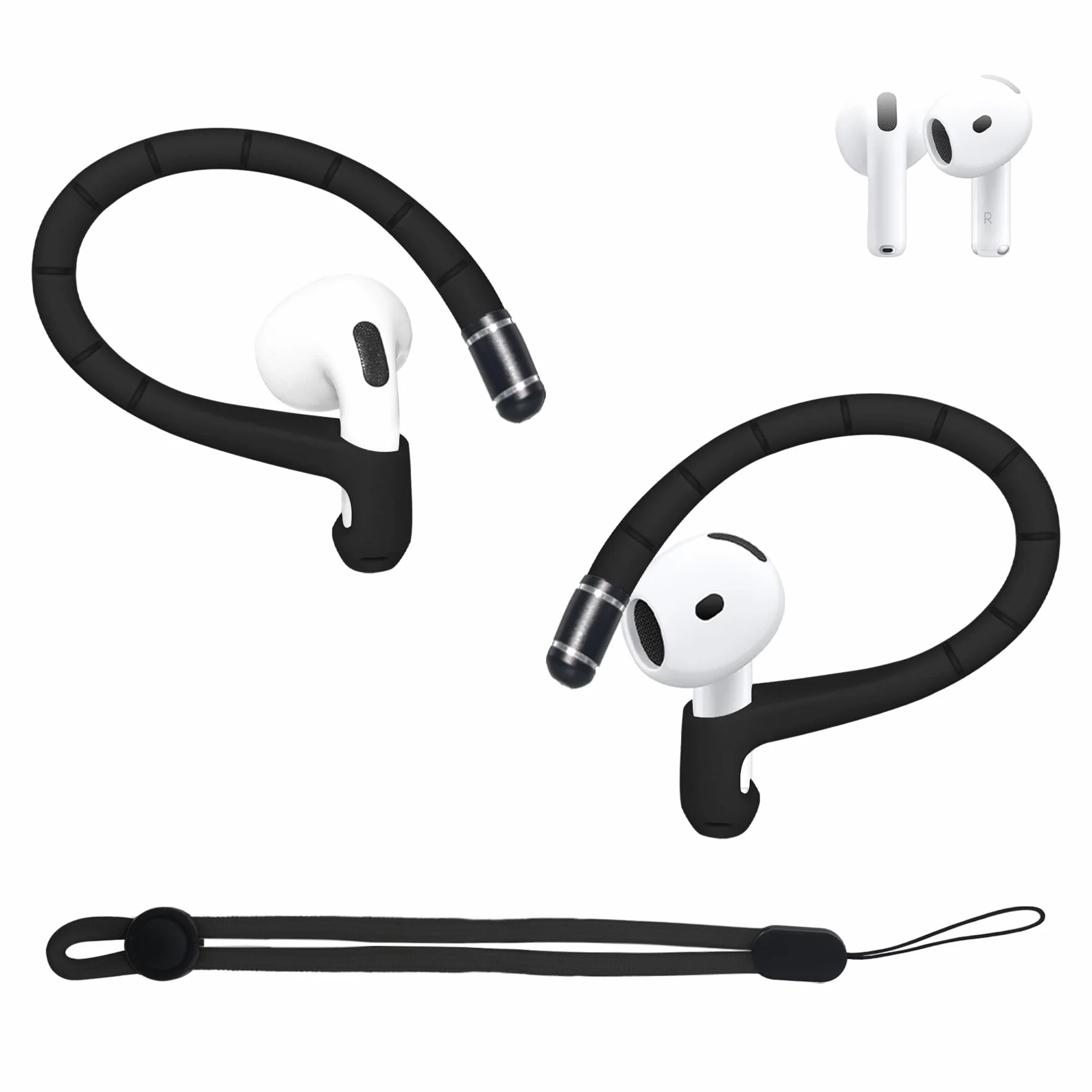Silikonowe zaczepy na uszy do AirPods Pro 2, AirPods Pro, AirPods 3, antypoślizgowe akcesoria sportowe (czarne)