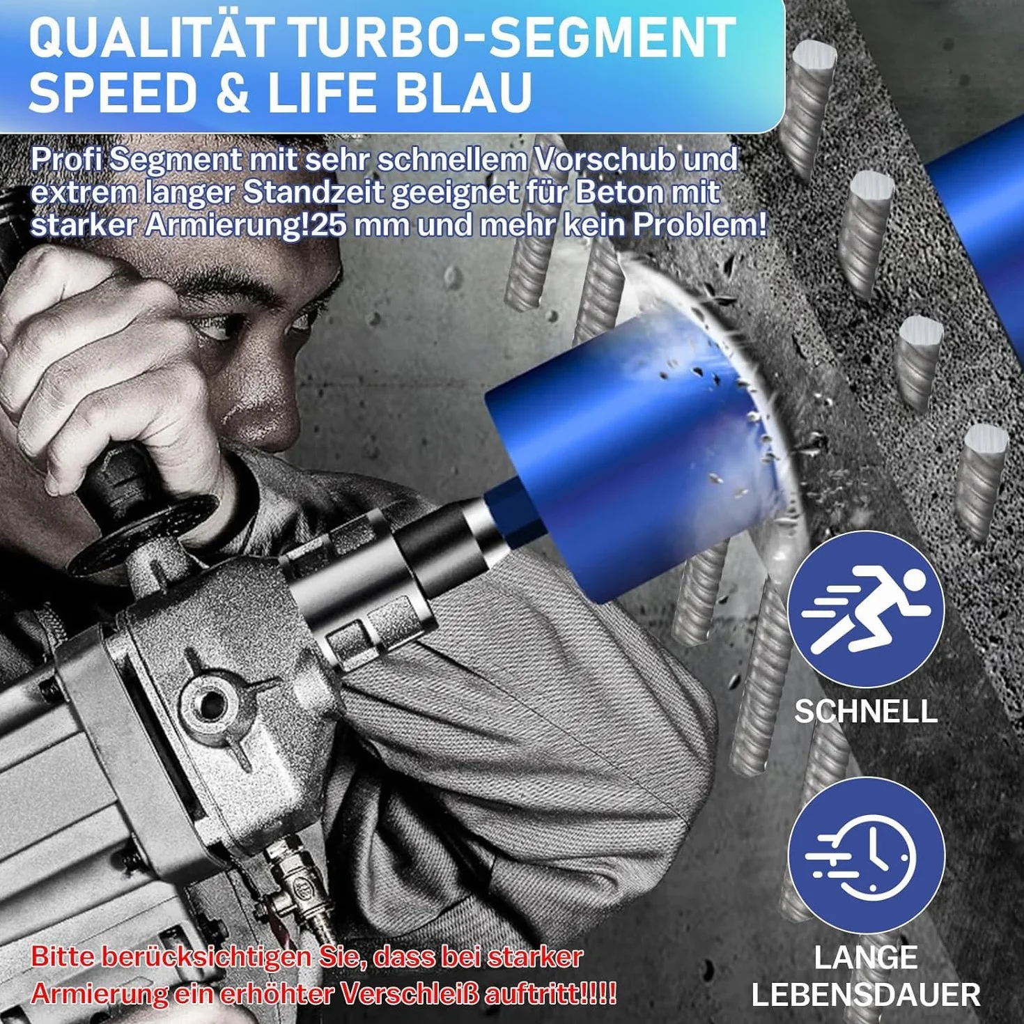 Diamentowa koronka wiertnicza pogłębiacz puszek do wiertarek rdzeniowych w zestawie 10 mm Turbo, L 460 mm | Ø 182 mm | adapter SDS-PLUS | 1 ¼ cala UNC | Wiertło rdzeniowe na mokro i sucho wiertło