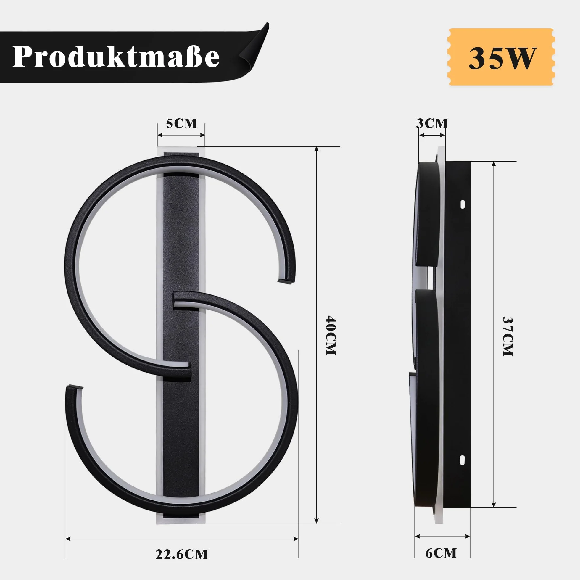 LUOLONG Lampa sufitowa LED ściemnialna czarna lampa do salonu 35 W z pilotem 2 pierścienie lampa sufitowa do sypialni gabinet nowoczesne oświetlenie sufitowe led-40 cm Schwarz