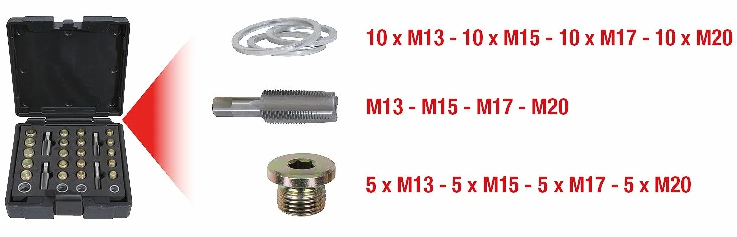 KS Tools 150.1450 Zestaw do naprawy gwintu misy olejowej,64-szt