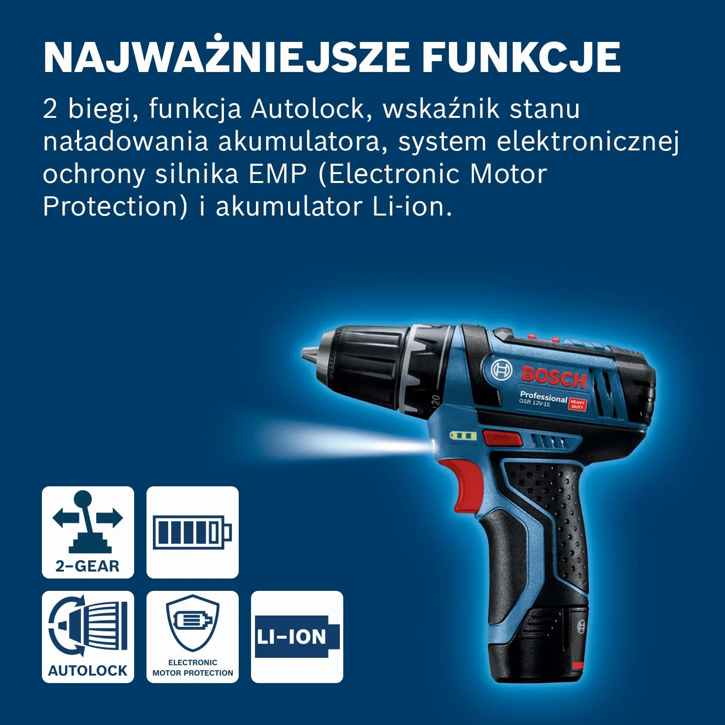 Bosch Professional System 12 V wiertarko-wkrętarka akumulatorowa GSR-12 V-15 (z zestawem 2 x akumulator 2,0 Ah, ładowarka GAL 12 V-20, zestaw bitów)