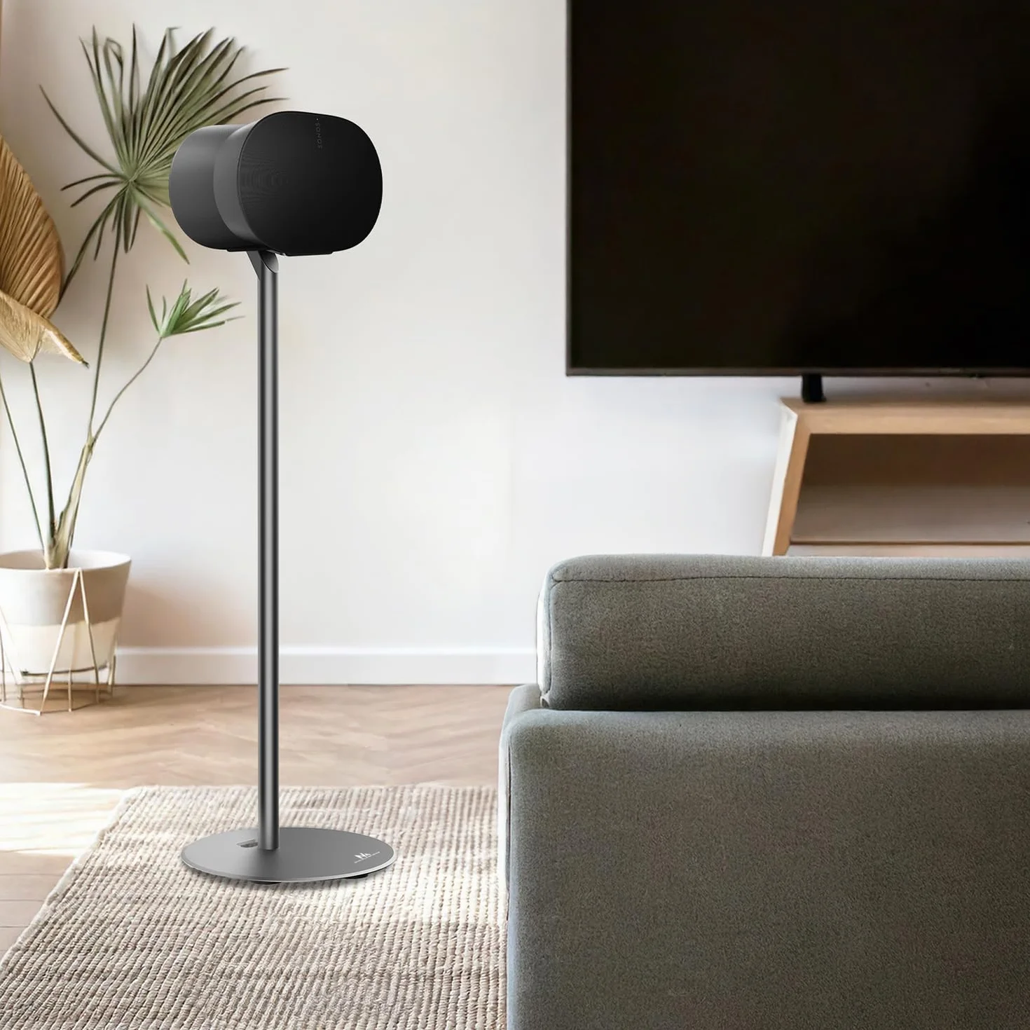 Maclean 2 x stojak podłogowy kompatybilny z Sonos ERA 300 | wysokość 714 mm | eleganckie wzornictwo z wbudowanym systemem zarządzania kablami | stabilna konstrukcja zapewnia optymalny dźwięk w kinie