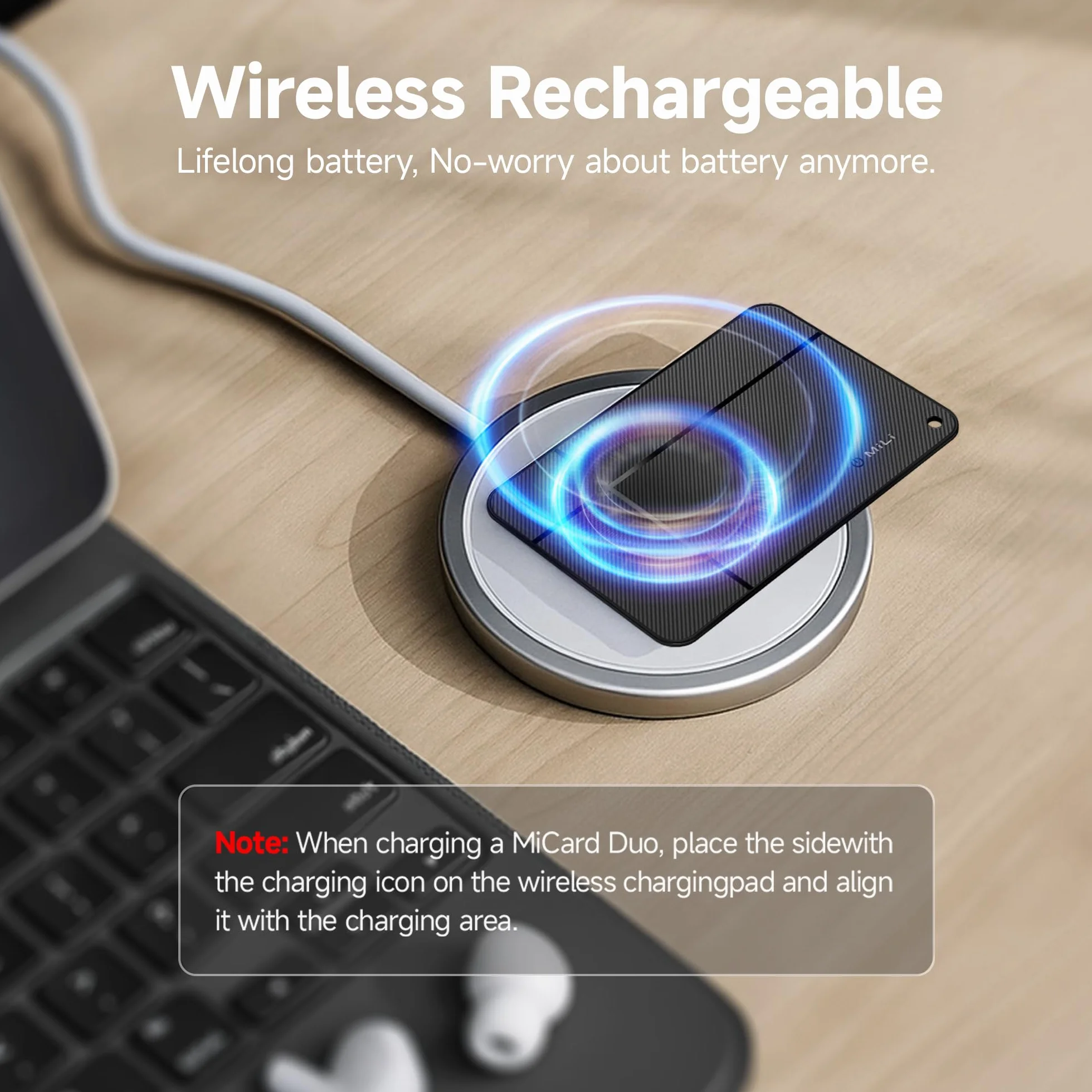 MiLi MiCard Wallet Tracker dla Android i iOS, bezprzewodowo ładowana inteligentna karta lokalizacyjna z NFC
