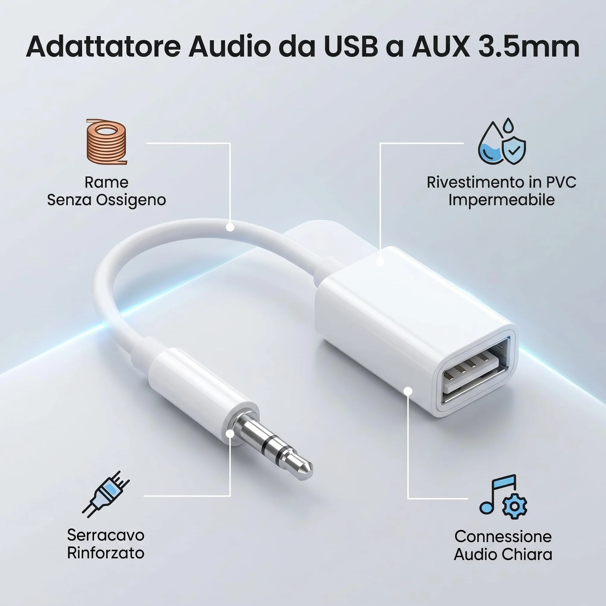 Adapter USB na AUX, 3,5 Mm Wtyk Męski na USB żeński Przewód AUX Adapter Konwertera