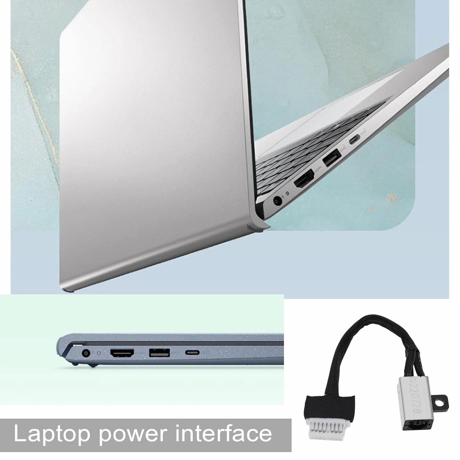 ECSiNG Gniazdo zasilania DC kabel portu ładowania kompatybilny z Dell Latitude 3510 Inspiron 14 5402 7 cm