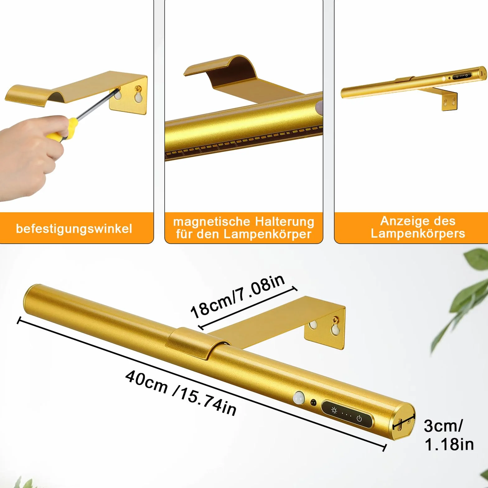 ENCOFT Bezprzewodowa lampa do darta, 5000 mAh, 40 cm, oświetlenie obrazu, akumulator z czujnikiem ruchu, lampa ścienna, możliwość ściemniania, 3 temperatury barwowe, oświetlenie rzutek z pilotem