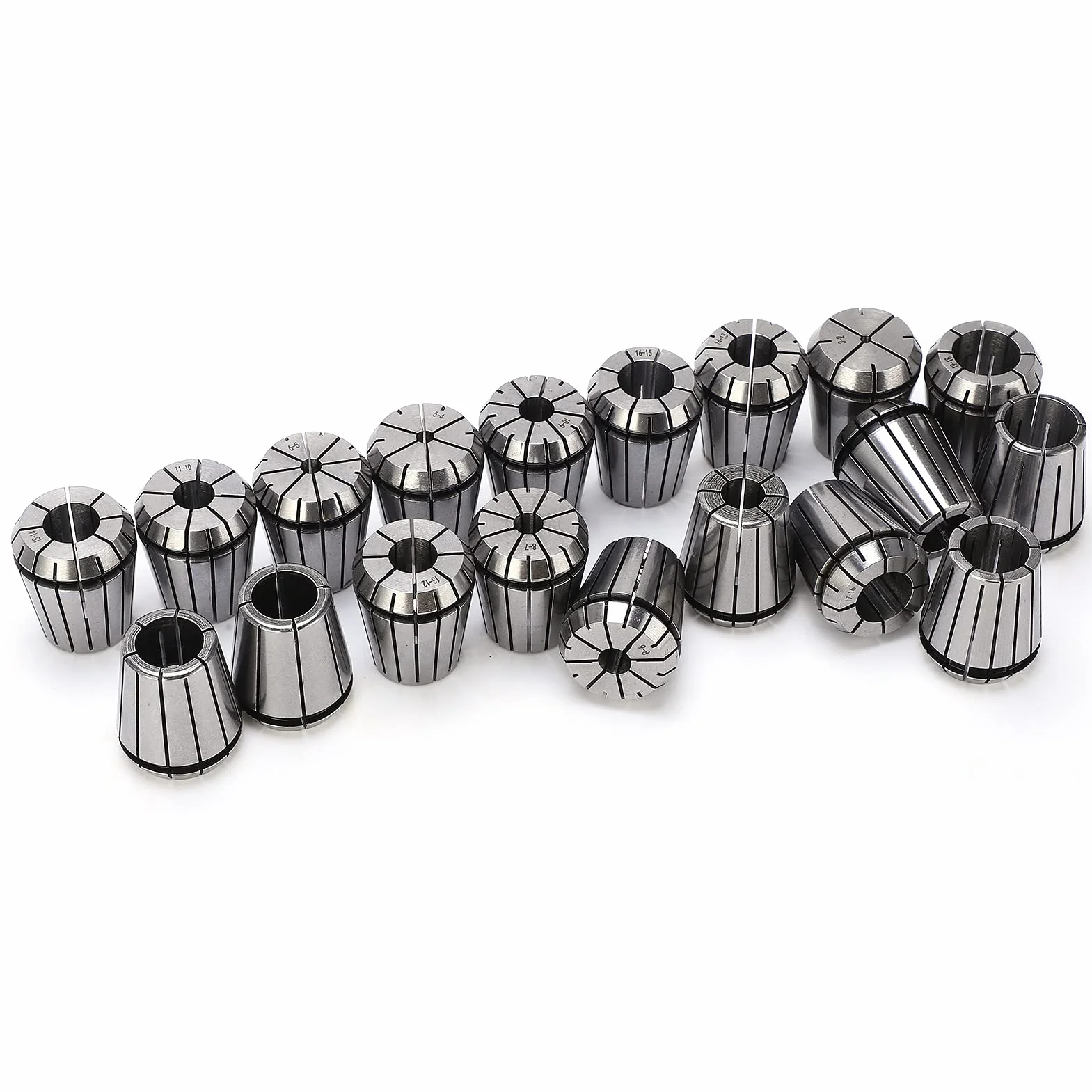 Hyuduo Zestaw Tulei Zaciskowych ER32 19 Sztuk Wysokiej Jakości Zestaw Tulei Zaciskowych ze Stali Węglowej 1065 Zakres 2mm-20mm Tolerancja 0,015mm dla Grawerki Frezowanie Gwintowanie