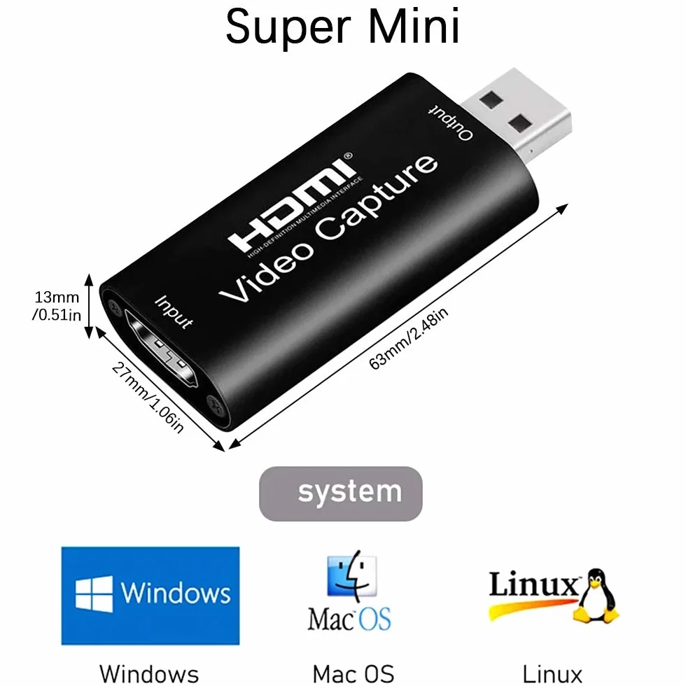 Adapter HDMI do przechwytywania dźwięku wideo 1080p USB przenośny Plug & Play
