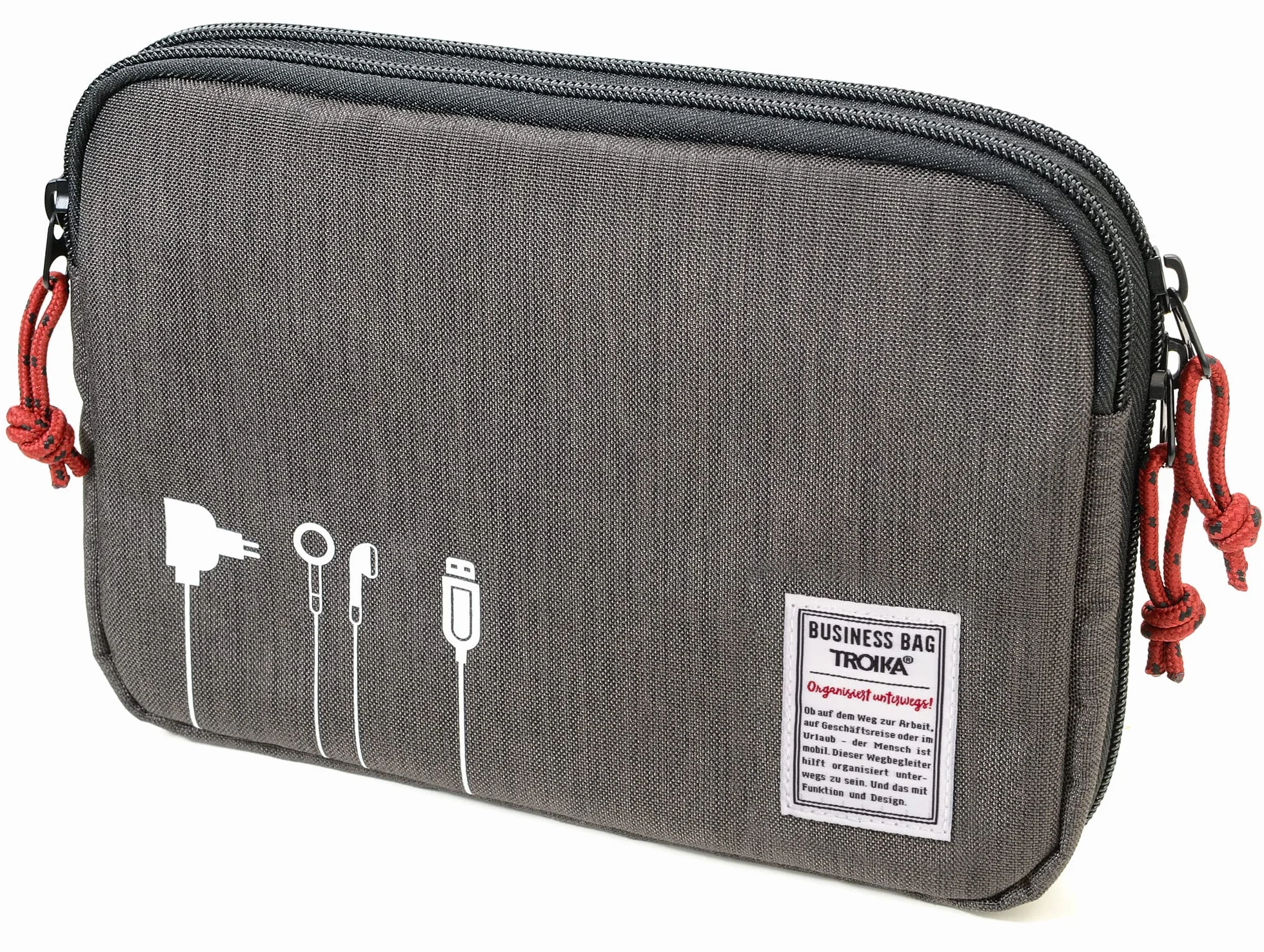 Troika Business Tech Pouch 2 torba na kabel na akcesoria elektroniczne z poliestru w kolorze szarym, wymiary: 23,5 cm x 17 cm x 3,5 cm, BBG64/GY, szary, 23,5cm, Nowoczesny