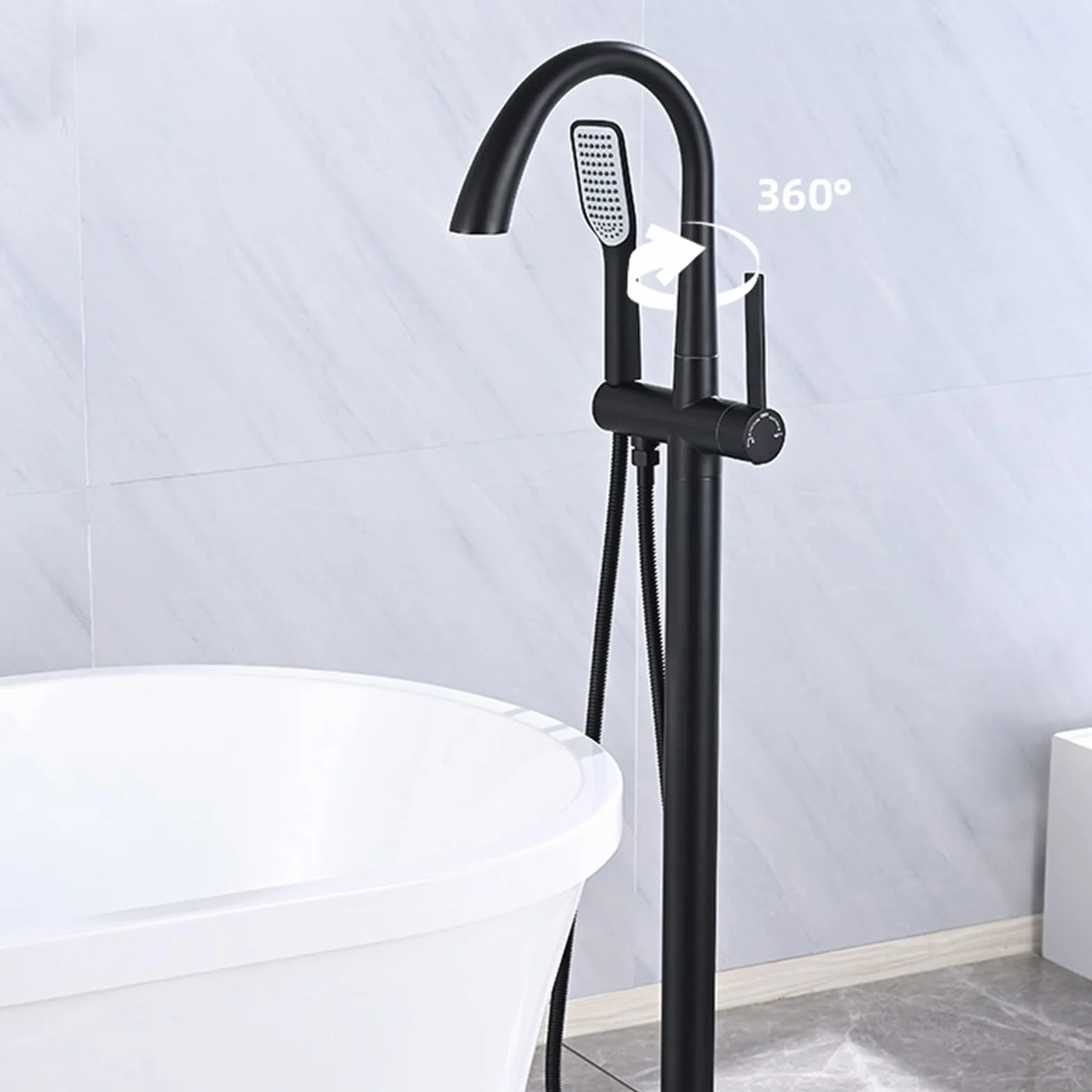 Bateria Wannowo-Prysznicowa Wolnostojąca Bateria Wannowa Jednouchwytowa Bateria Łazienkowa Bateria Z Zestawem Natryskowym Szczotkowane Złoto(Black)